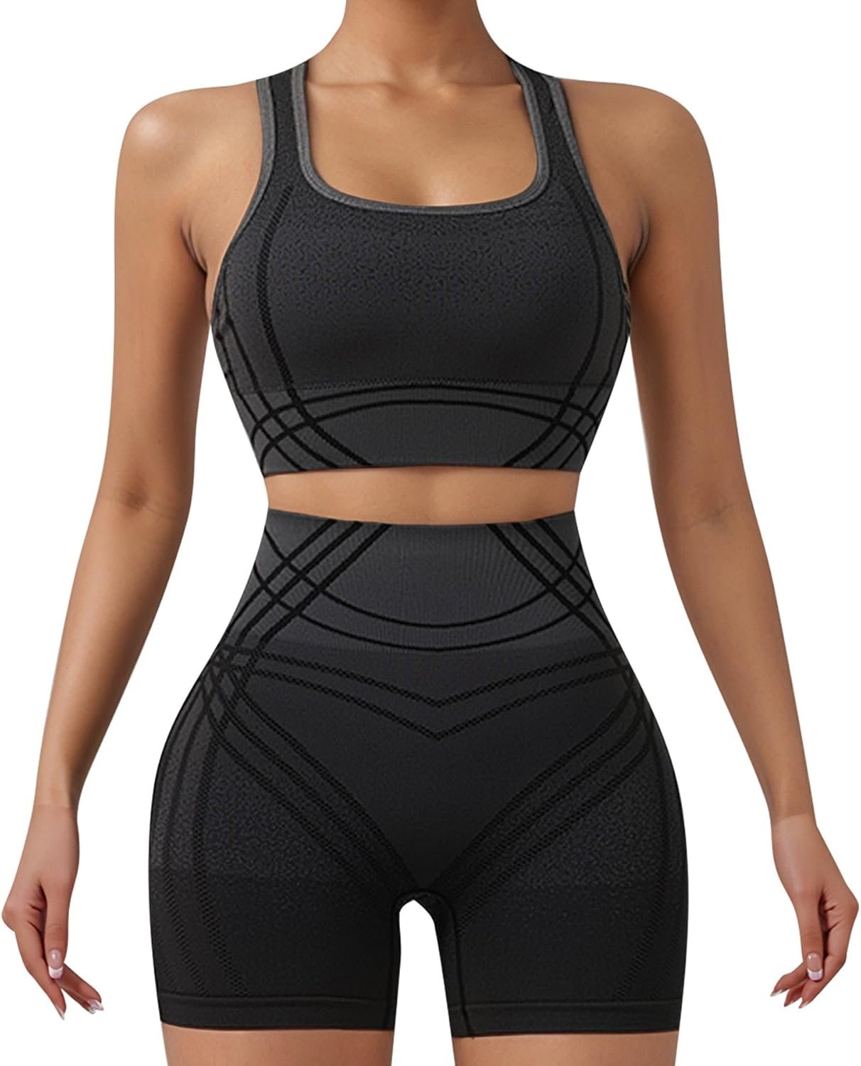 Women’S Seamless Workout Sets 2 Piece Sports Bras Shorts Gym Clothes Work Out Top Athletic Matching Cute Biker
