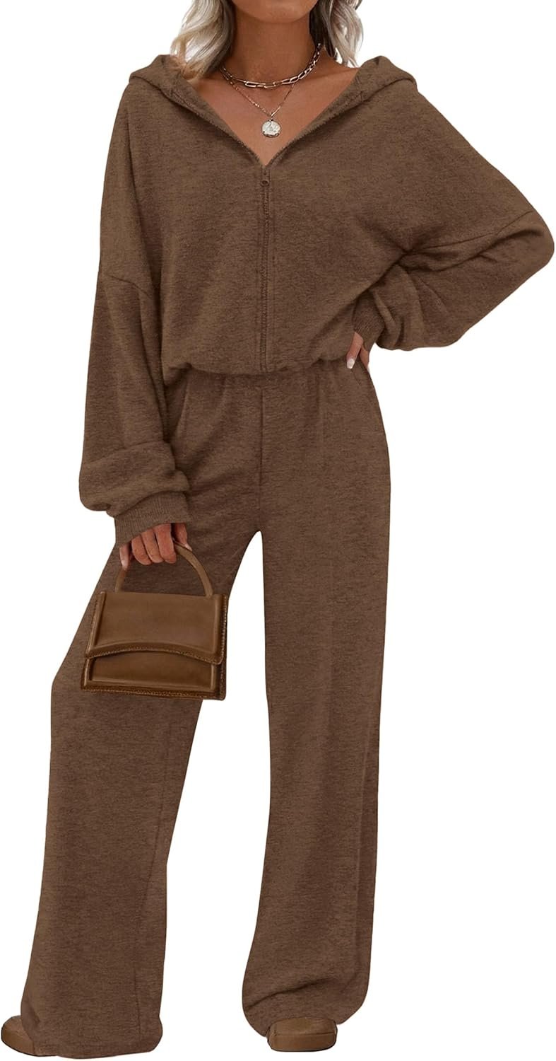 PRETTYGARDEN Women’s 2 Piece Fall Lounge Sets 2026 Zip Up Hoodie Wide Leg Tracksuit Spring Matching Travel Outfits Clothes