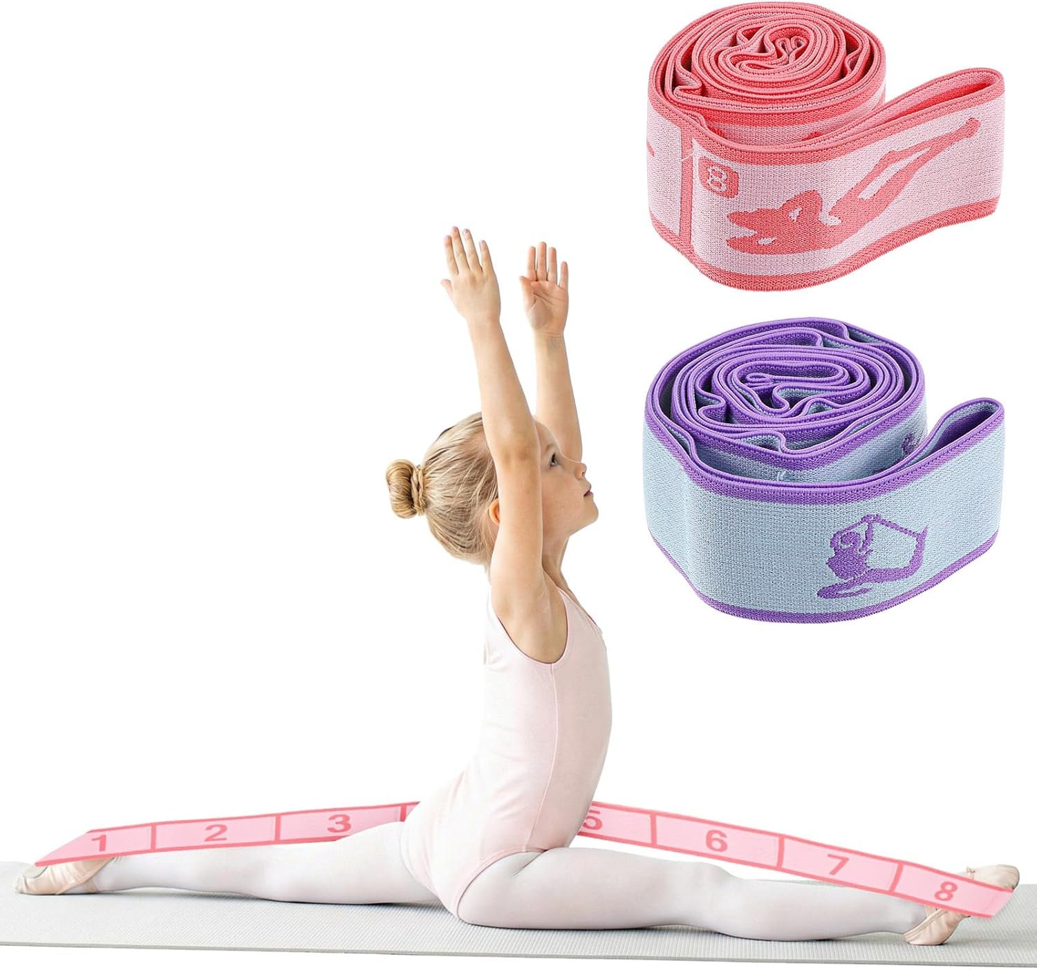 2Pcs Adjustable Dance Stretch Strap, 8Loop Bands for Stretching, Stretch Band for Dance Training, Home Exercise Equipment