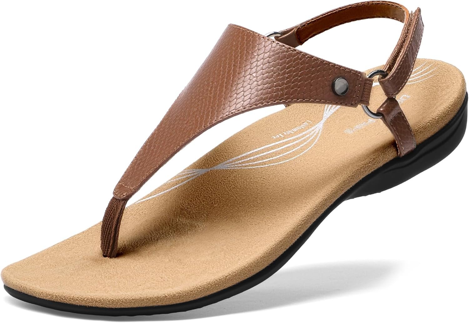 DREAM PAIRS Women’s Flat Sandals Arch Support Orthopedic Comfortable Soft Cushion Summer T-Strap Walking Thong Sandals