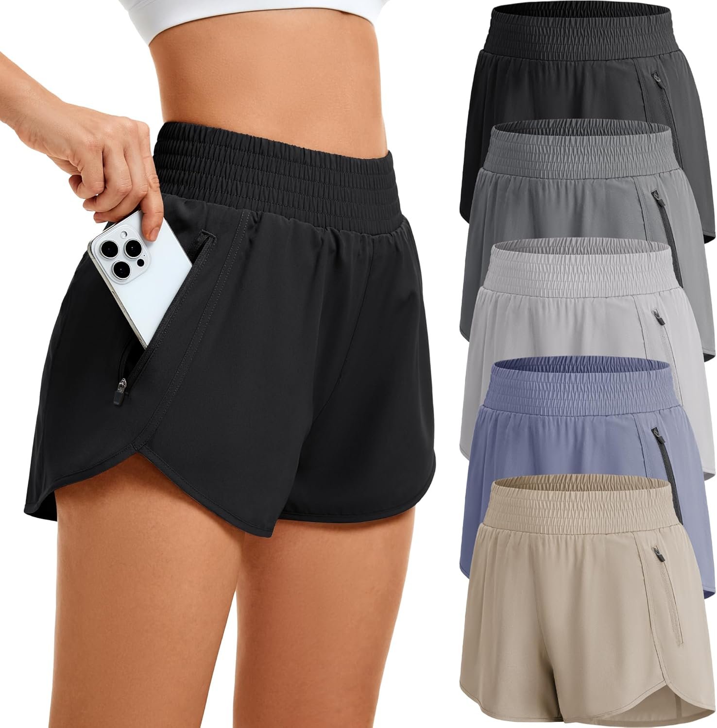 CE’ CERDR Women’s Athletic Workout Short High Waisted Elastic Running Shorts with Pockets for Gym Casual