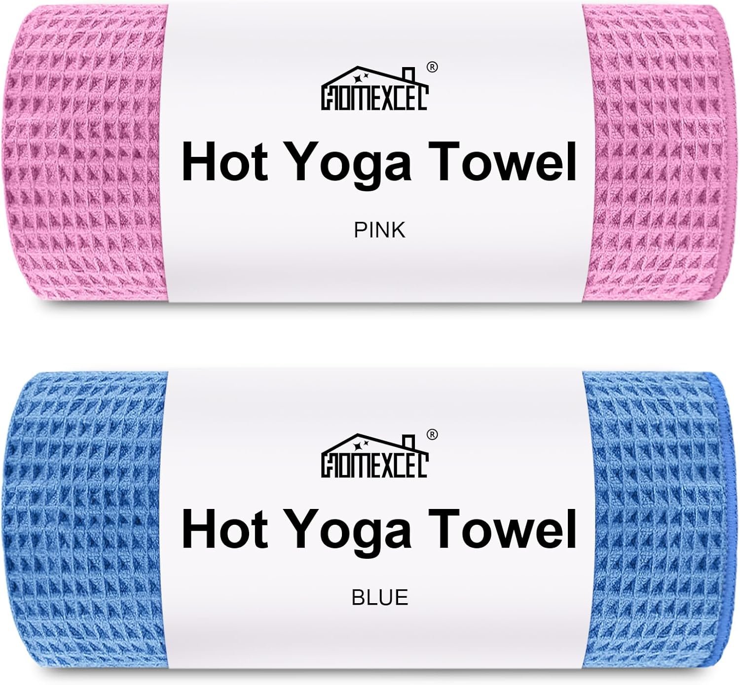 HOMEXCEL Hot Yoga Towels 2 Pack, (26.5″ x 72″) Non-Slip & Ultra-Absorbent Microfiber Yoga Mat Towels for Hot Yoga, Pilates, Exercise, Fitness, Bikram and Workout, Blue/Pink