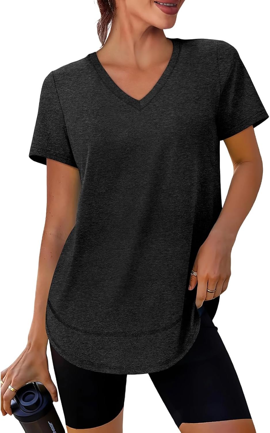 XIEERDUO Womens Workout Tops Short Sleeve Shirts Sun Protection UPF 50+ Quick Dry Outfits for Hiking Running V Neck S-3XL