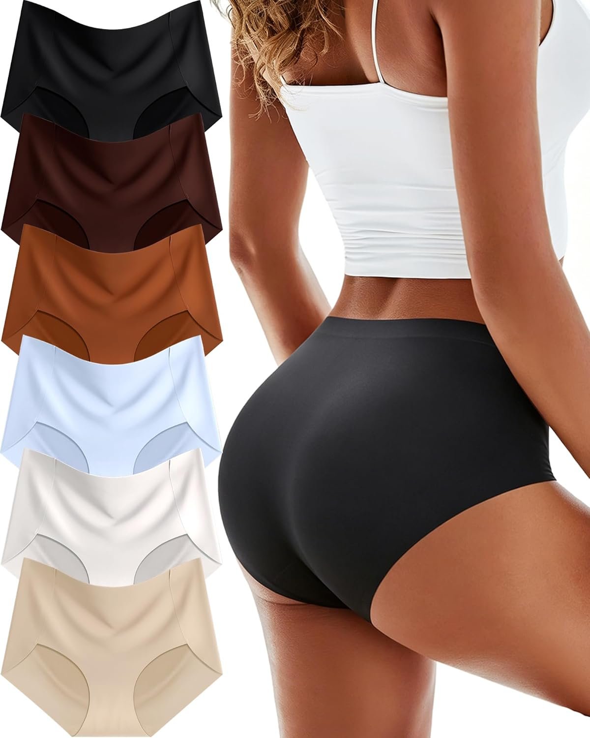 6 Pack Womens Underwear Seamless Sexy Full Coverage Panties Briefs No Show Fall Clothes Lingerie Gift For Womens