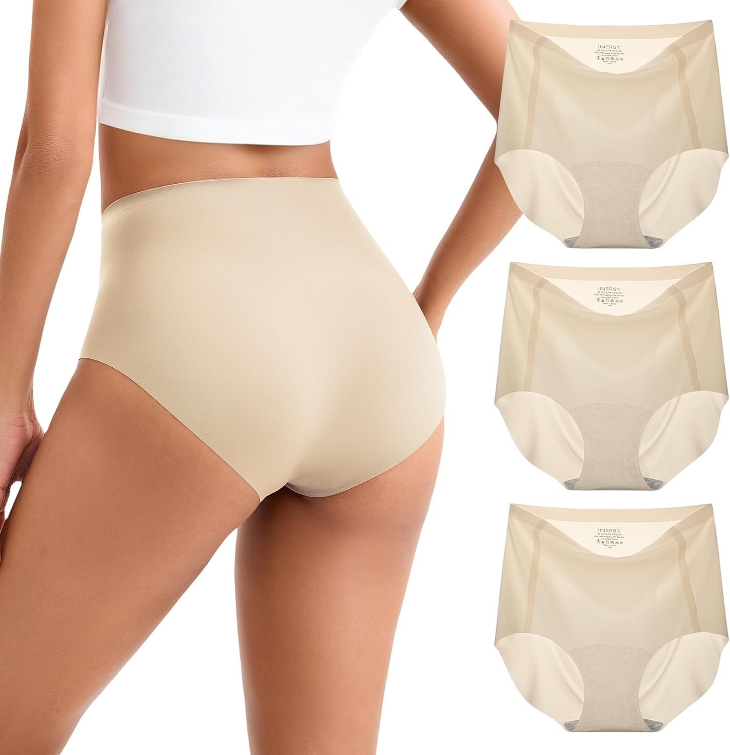 INNERSY Women’s High Waist Seamless Underwear No Show Panties Full Coverage Briefs 3-Pack