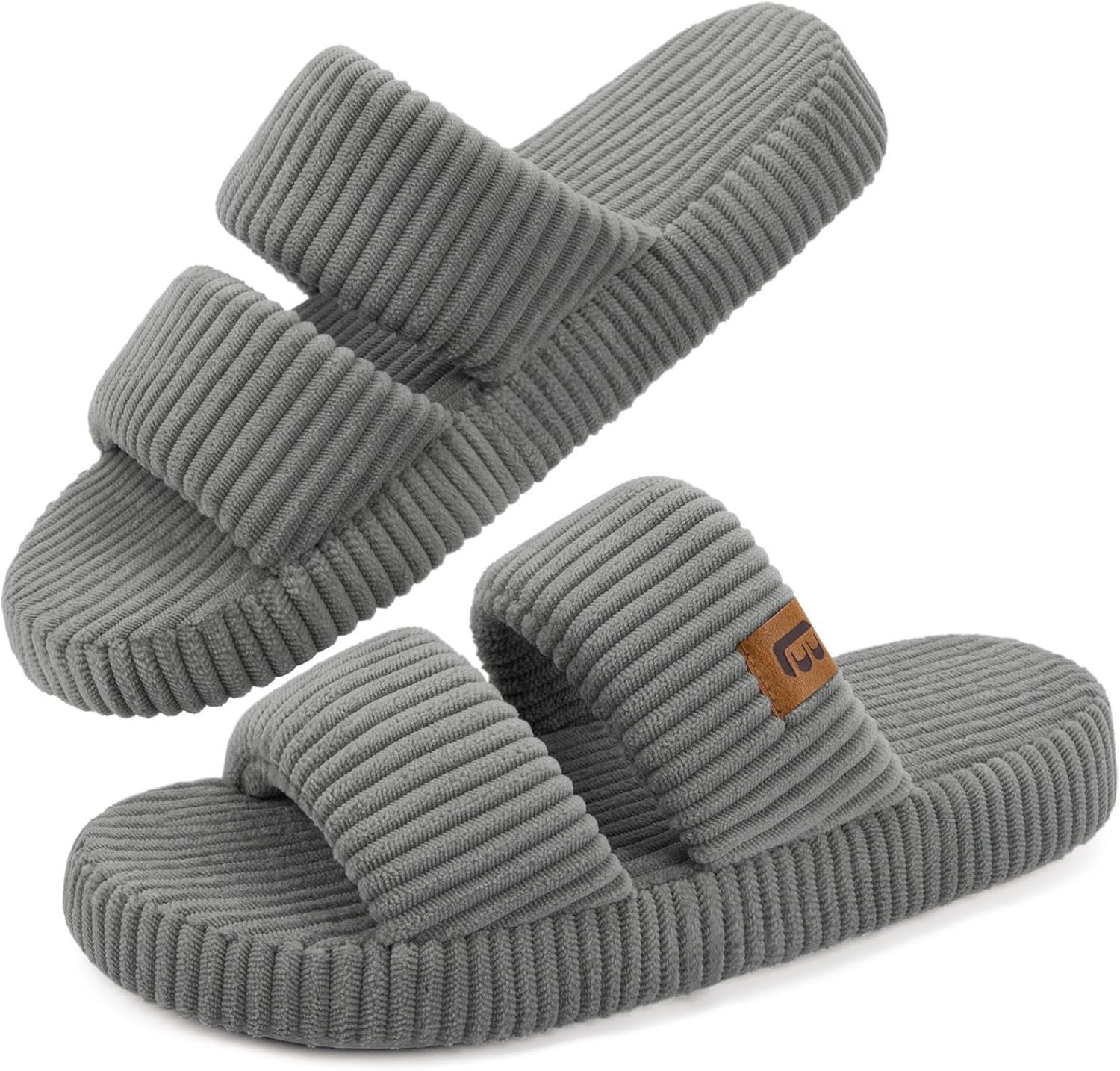 LongBay Slippers for Women Memory Foam Open Toe Slide Indoor House Shoes Slip On Bedroom Comfy Gift