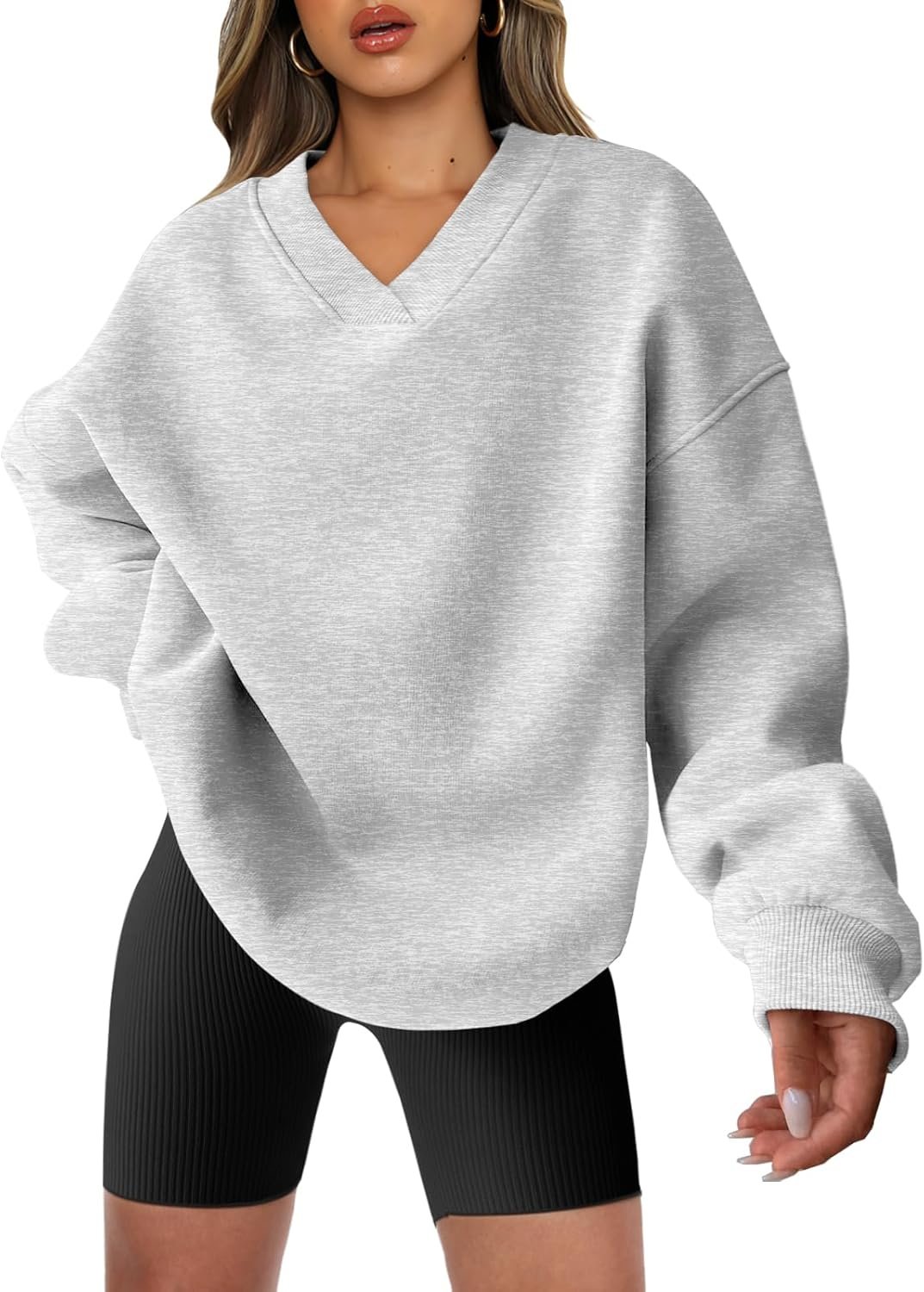 ANRABESS Womens Oversized V Neck Sweatshirt Fleece Long Sleeve Hoodies Pullover Comfy Top 2026 Outfits Teen Preppy Clothes