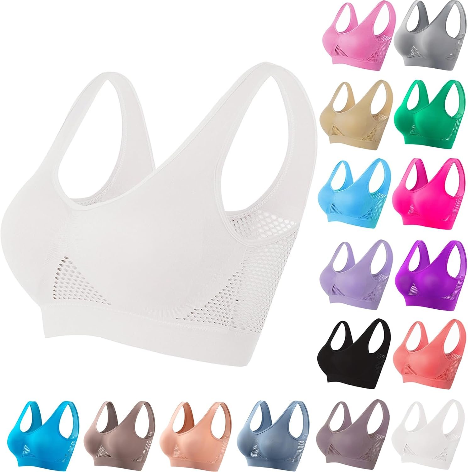 Breathable Anti-Sagging Sports Bra for Women Plus Size Wireless Bras with Cooling Lift-Up Air Tech Mesh High Support