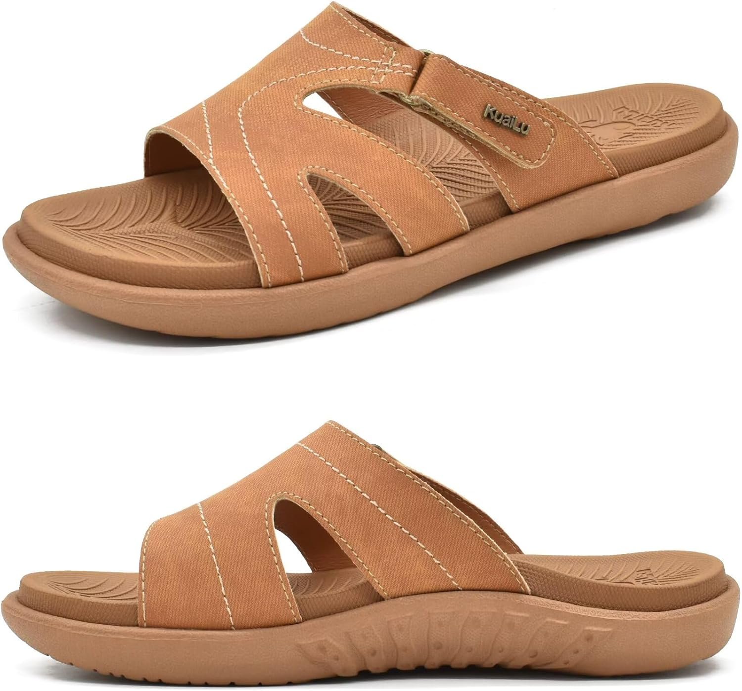 KuaiLu Womens Fashion Orthotic Slides Ladies Athletic Yoga Mat Memory Foam Walking Sandals Thick Cushion Recovery Summer Beach Slippers Comfortable Plantar Fasciitis Arch Support