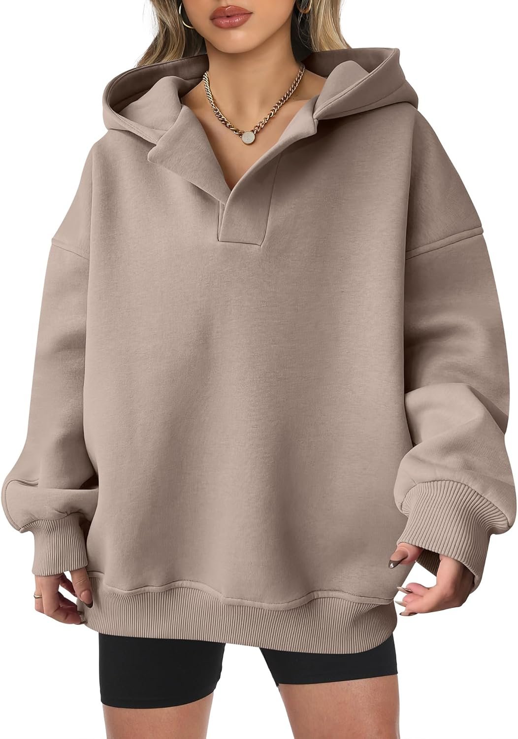 ANRABESS Womens Oversized Hoodies V Neck Sweatshirts Fleece Long Sleeve Pullover Y2K Clothes 2025 Fall Trendy Outfits