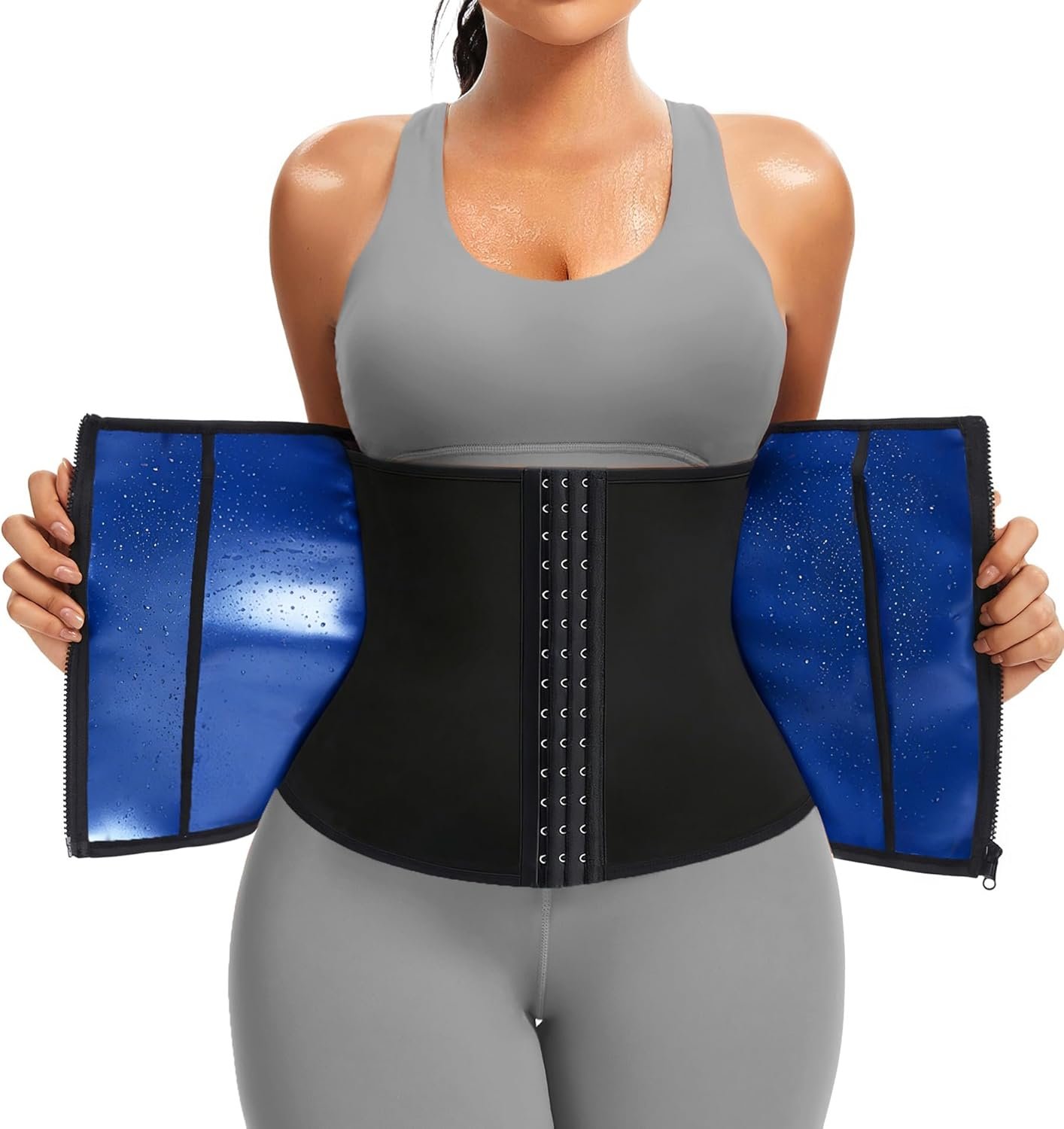 FUXERT Womens Waist Trainer with Zipper Sweat Waist Trimmer for Women Sweat Belt Band Sports Sauna Suit