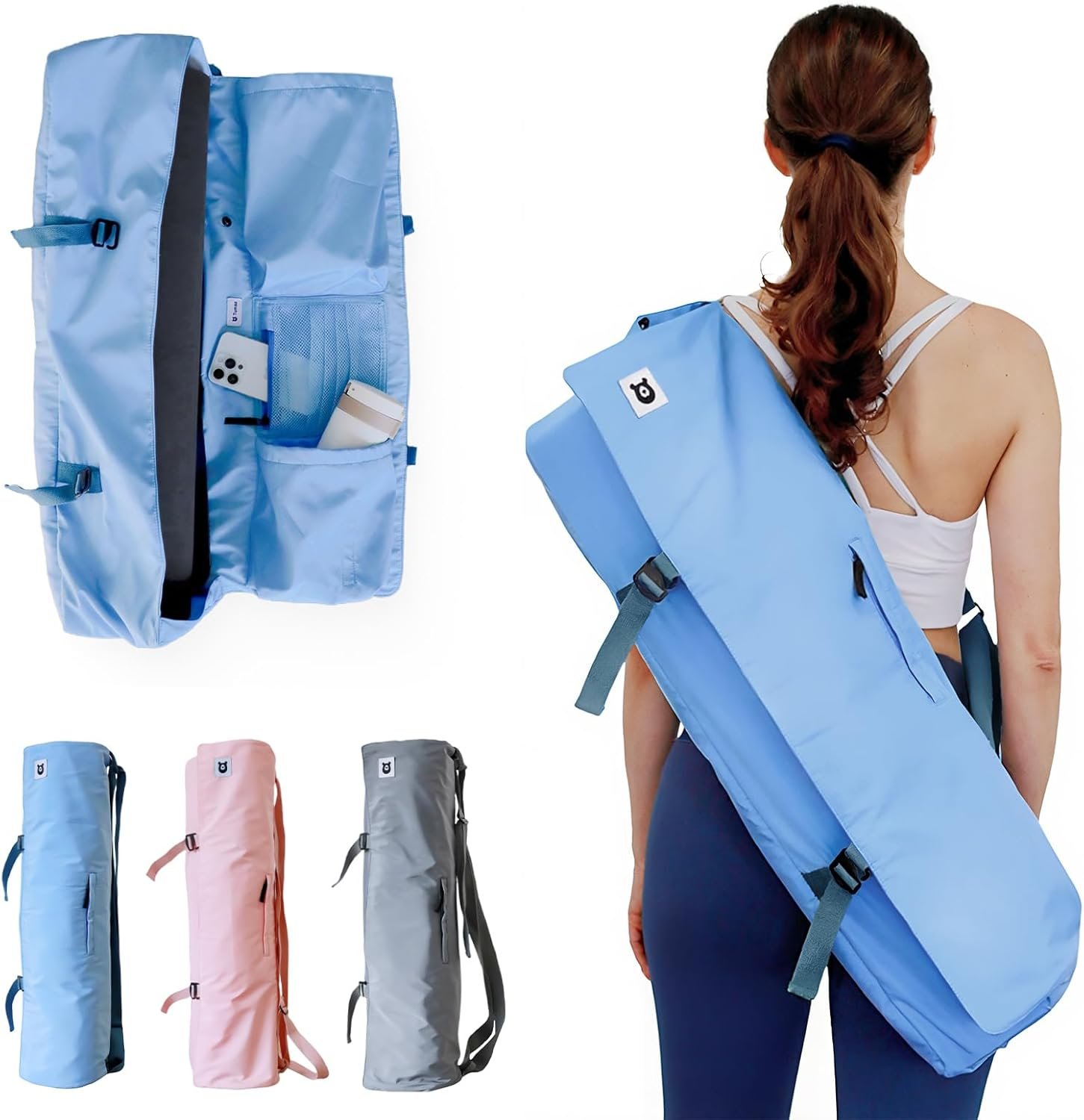 Tumaz Yoga Mat Bag | Padded Adjustable Shoulder Strap | Fits Up to 26″ Mats | Multi-Pocket Storage for Essentials | Heavy-Duty G-Hook Closure | Lightweight & Durable for Yoga, Pilates & Fitness