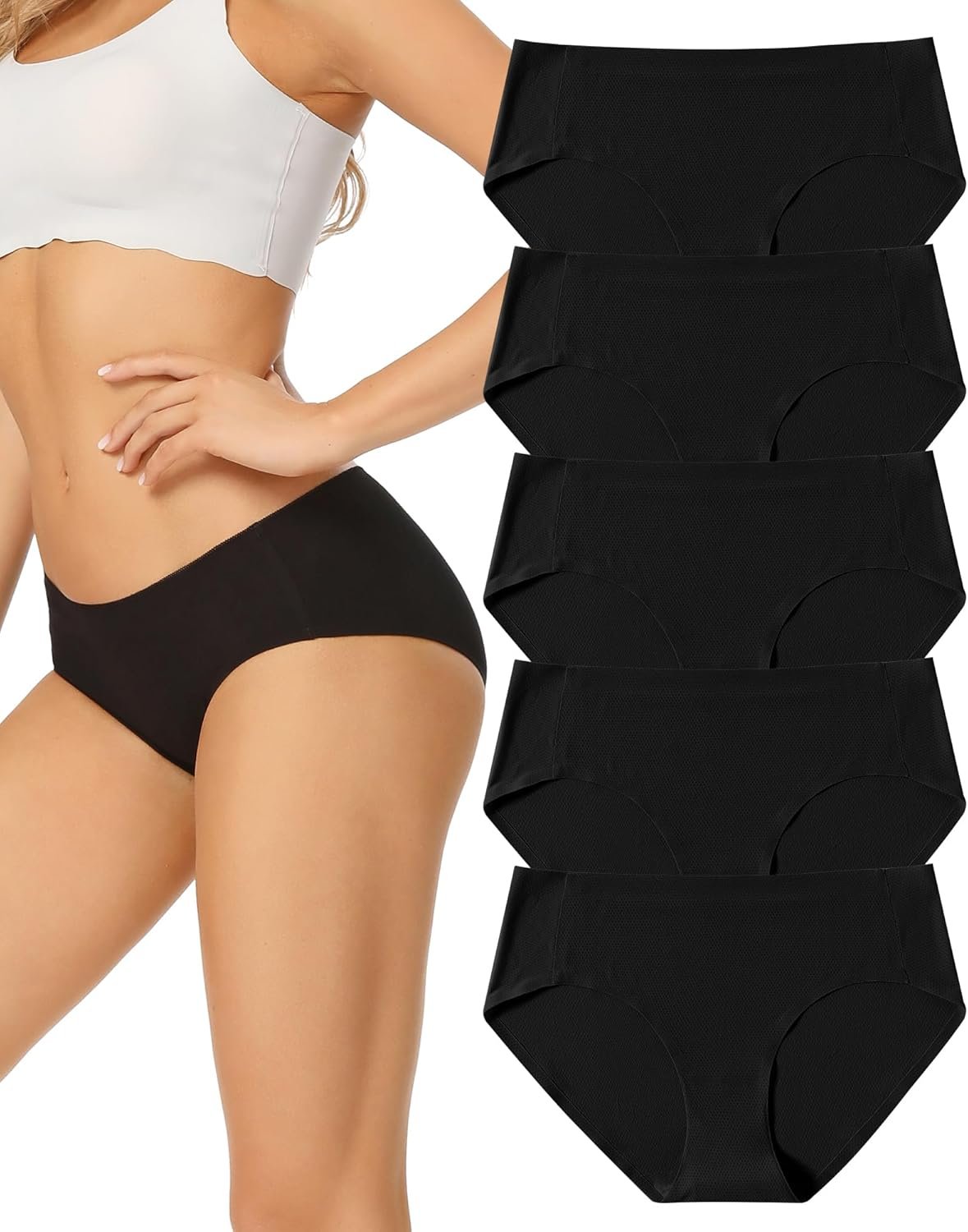 voenxe Women Seamless Hipster Underwear,No Show Ladies Panties Bikini,Full Coverage Breathable Briefs,Comfy,Invisible,5-Pack