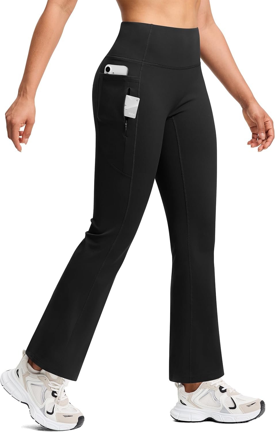 ISEEGZ Yoga Pants Women Fleece Lined High Waisted Pant Stretch Flare Bootcut with 4 Pockets Workout Casual