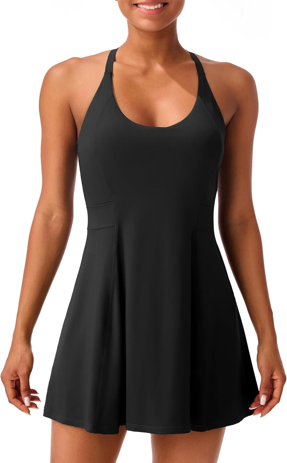 Womens Tennis Dress with Adjustable Straps Built-in Bra Workout Athletic Golf Summer Dress Non-Removable Shorts