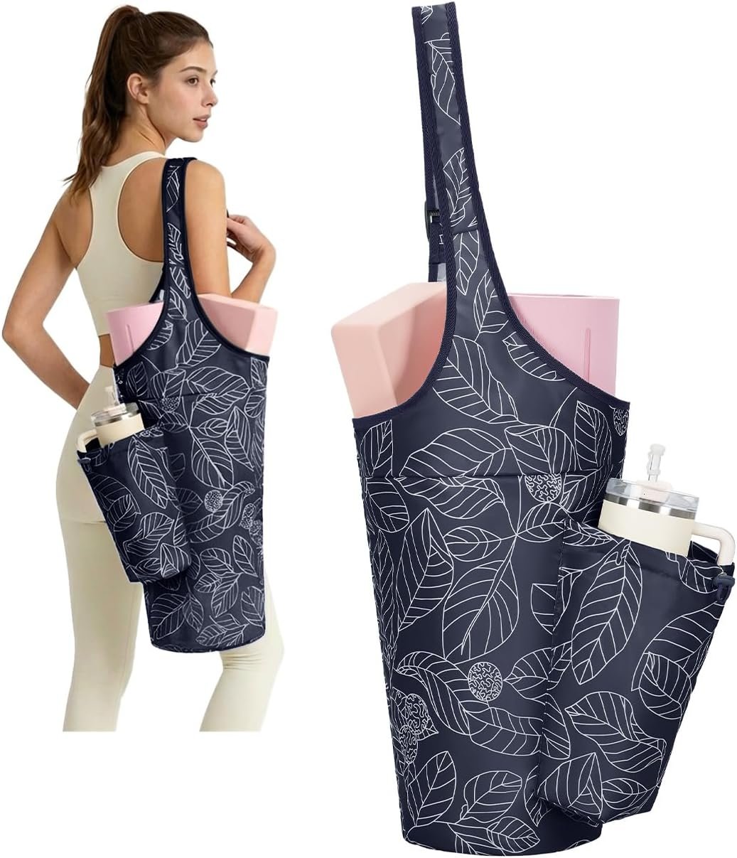 sportsnew Yoga Mat Bag for Women with Drawstring Pocket & Inner Pocket, Large Opening Yoga Mat Carrier for Quick Access, Adjustable Shoulder Strap, Fits 1/4″ & 1/2″ Thick Mats for Workout, Gym, Pilate