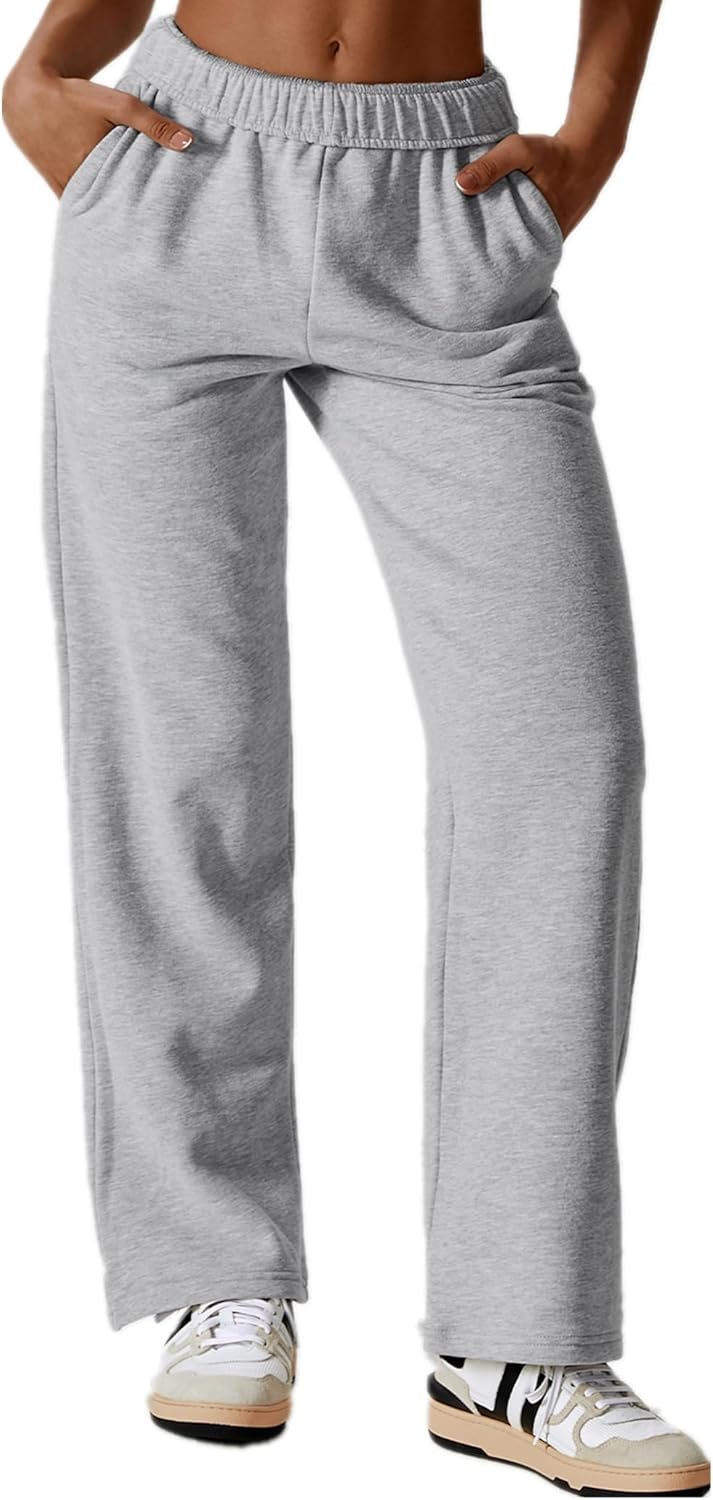 ABOCIW Womens Wide Leg Sweatpants Fleece High Waisted Baggy Sweat Pant Athletic Joggers Lough Pants with Pockets