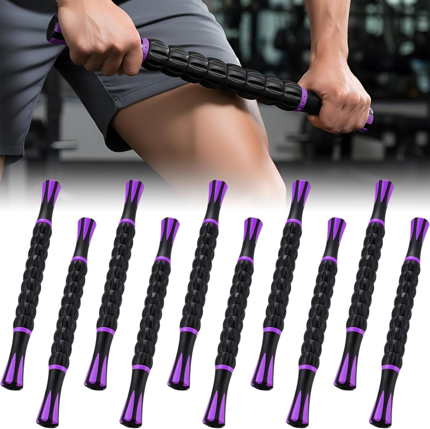 Soulchen 10 PCS Muscle Roller Stick Set – Body Massage Stick Reduce Muscle Soreness Tightness Leg Cramps for Athletes Physical Therapy and Recovery, Purple