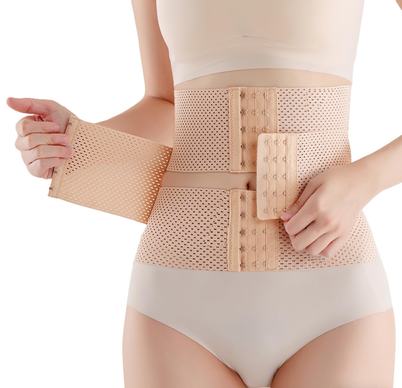 Postpartum Belly Band Postpartum Belly Wrap, Breathable Belly Binder Post Partum Abdominal Binder Post Surgery, Adjustable & Elastic Waist Trainer for Women Lower Belly Fat, Faja Postparto Para Mujer (Beige, Medium)