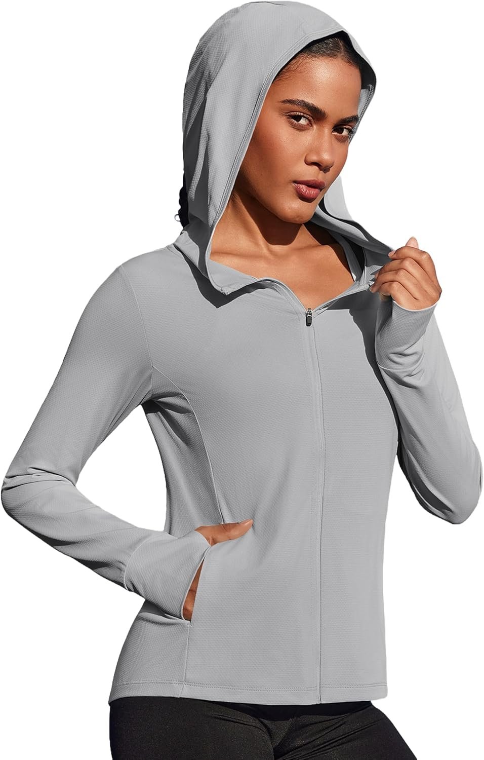 PINSPARK Women’s UPF 50+ Sun Protection Hoodie Jacket Lightweight Full Zip Athletic Jacket Long Sleeve Shirt with Pockets