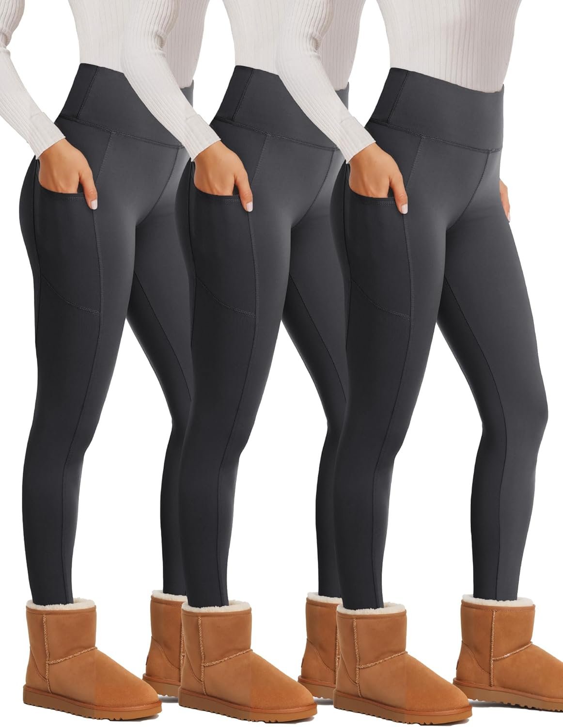 Showitty 3 Pack Fleece Lined Leggings Women with Pockets – Winter Warm Thermal Yoga Pants for Running Workout Plus Size