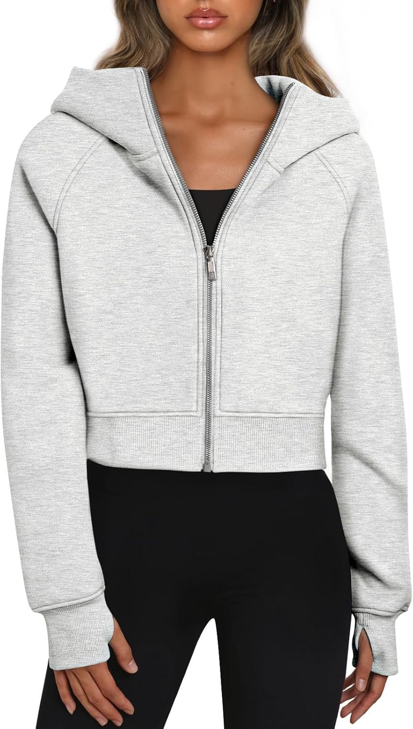 Trendy Queen Womens Zip Up Hoodies Jackets Cropped Sweatshirts Fleece Fall Outfits Casual Comfy Y2k Tops Winter Clothes 2026
