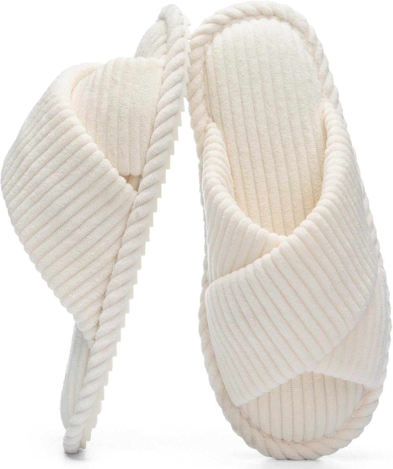 GOEWY Slippers for Women Memory Foam House Bedroom Corduroy Crossbands Open Toe Slides Sandals Shoes Comfy Trendy Gift for womens Anti-Skid sole