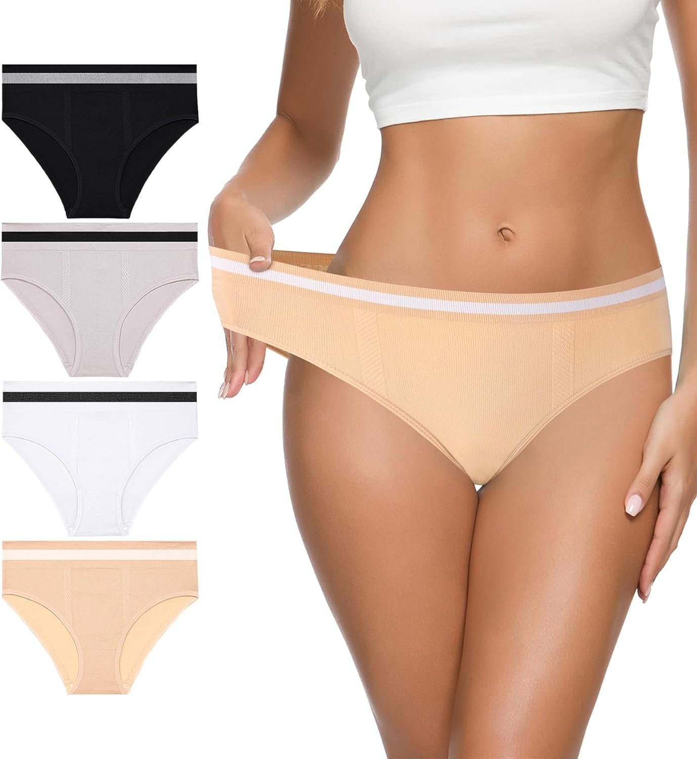 Eiggam Women’s Cotton Bikini Panties,High-Cut Full Coverage Stretch Cool Underwear for Women