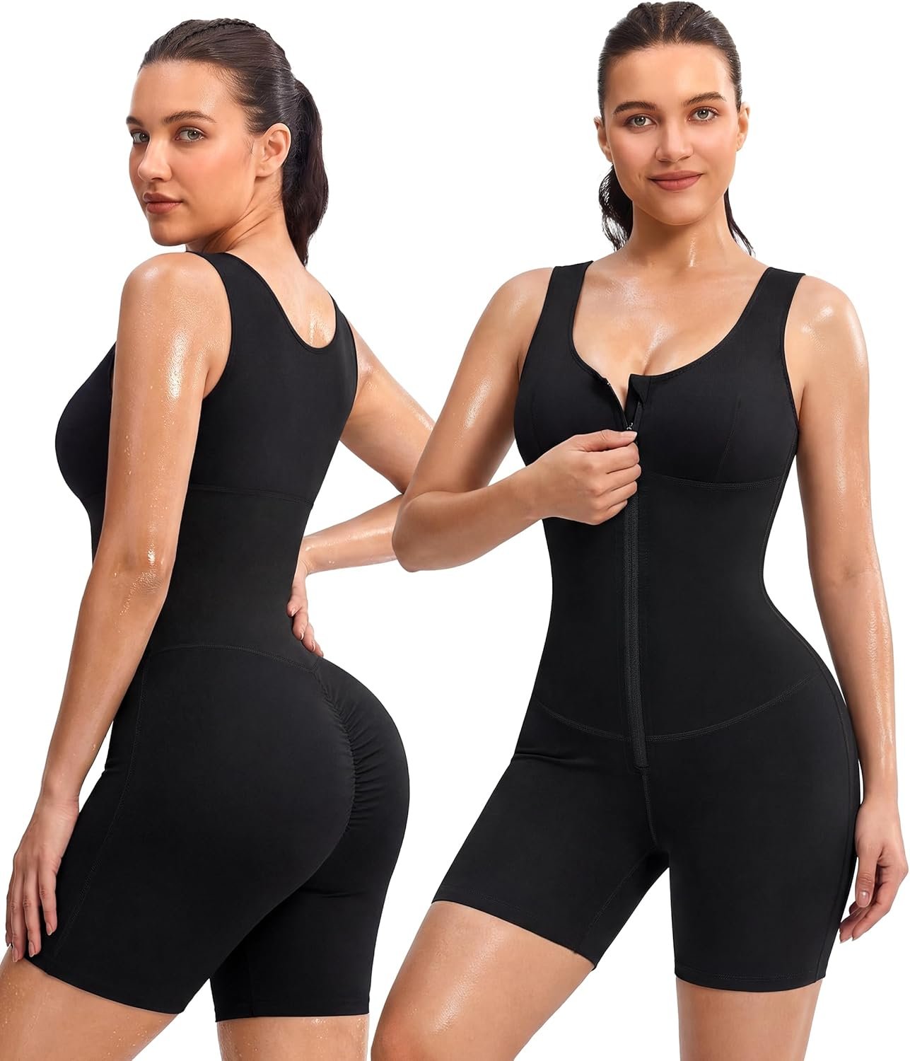 Junlan Sauna Suit Women – Full Body Sleeveless Sauna Jumpsuit with Zipper Waist Trainer