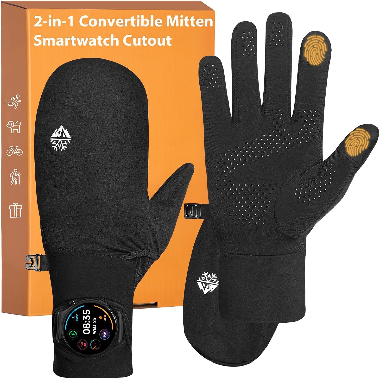 RIGWARL Lightweight Running Gloves Men Women with Watch Window, Touchscreen Anti-Slip Convertible Flip Top Running Mittens