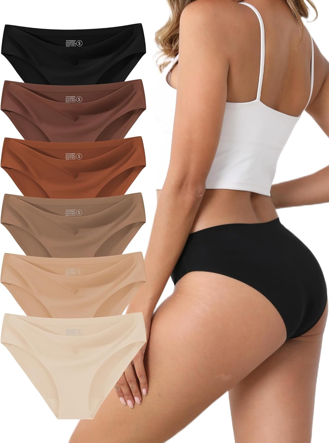 Women’s Seamless Underwear Stretch Bikini Panties No Show Invisible Hipster XS to 3XL 6 Pack