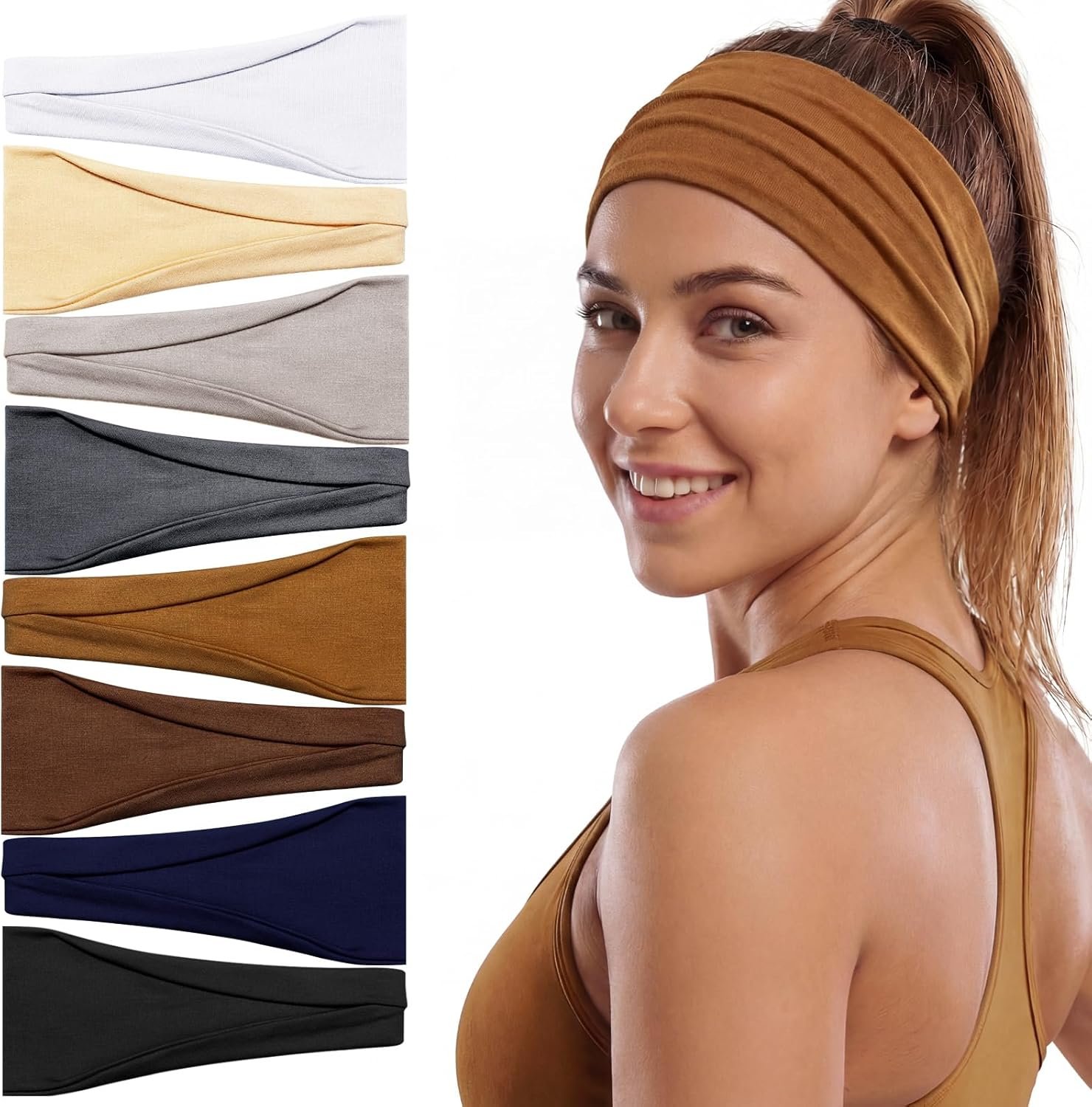 Needbrock 8 Pack Headbands for Women, Non-Slip Sports Thin Hair Bands for Yoga, Workouts, Wide Stretchy Sweatbands Head Bands for Fashion Daily Use