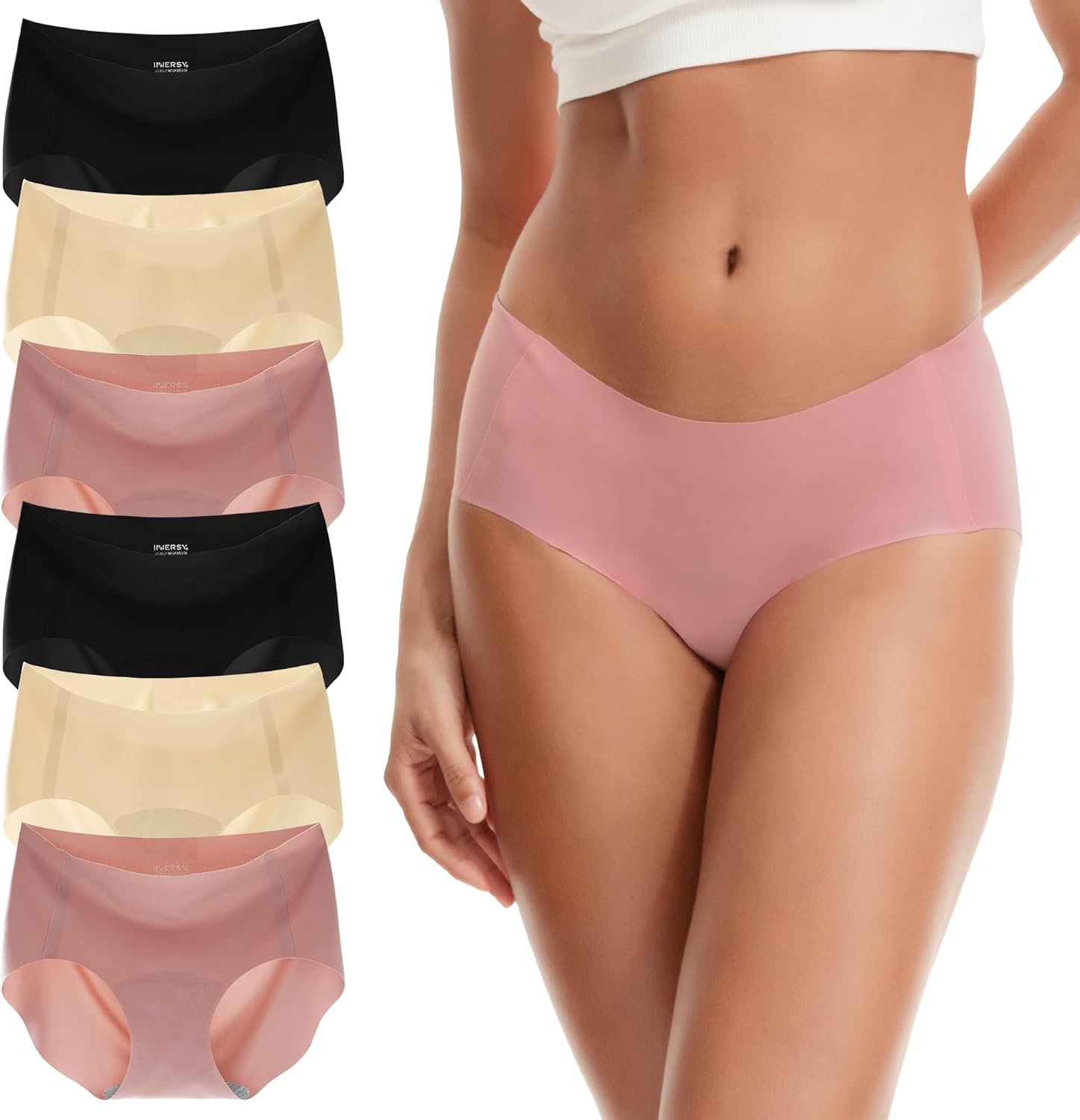 INNERSY Women’s Seamless Underwear No Show Invisible Lightweight Hipster Panties 6-Pack