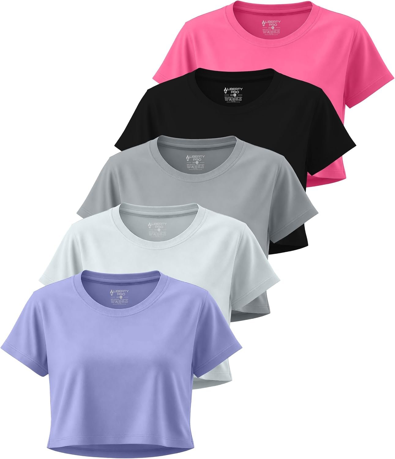 5 Pack Boxy Cropped Tees for Women, Dry Fit Loose Fitting Crop Tops, Athletic Short Sleeve Shirts Workout Gym