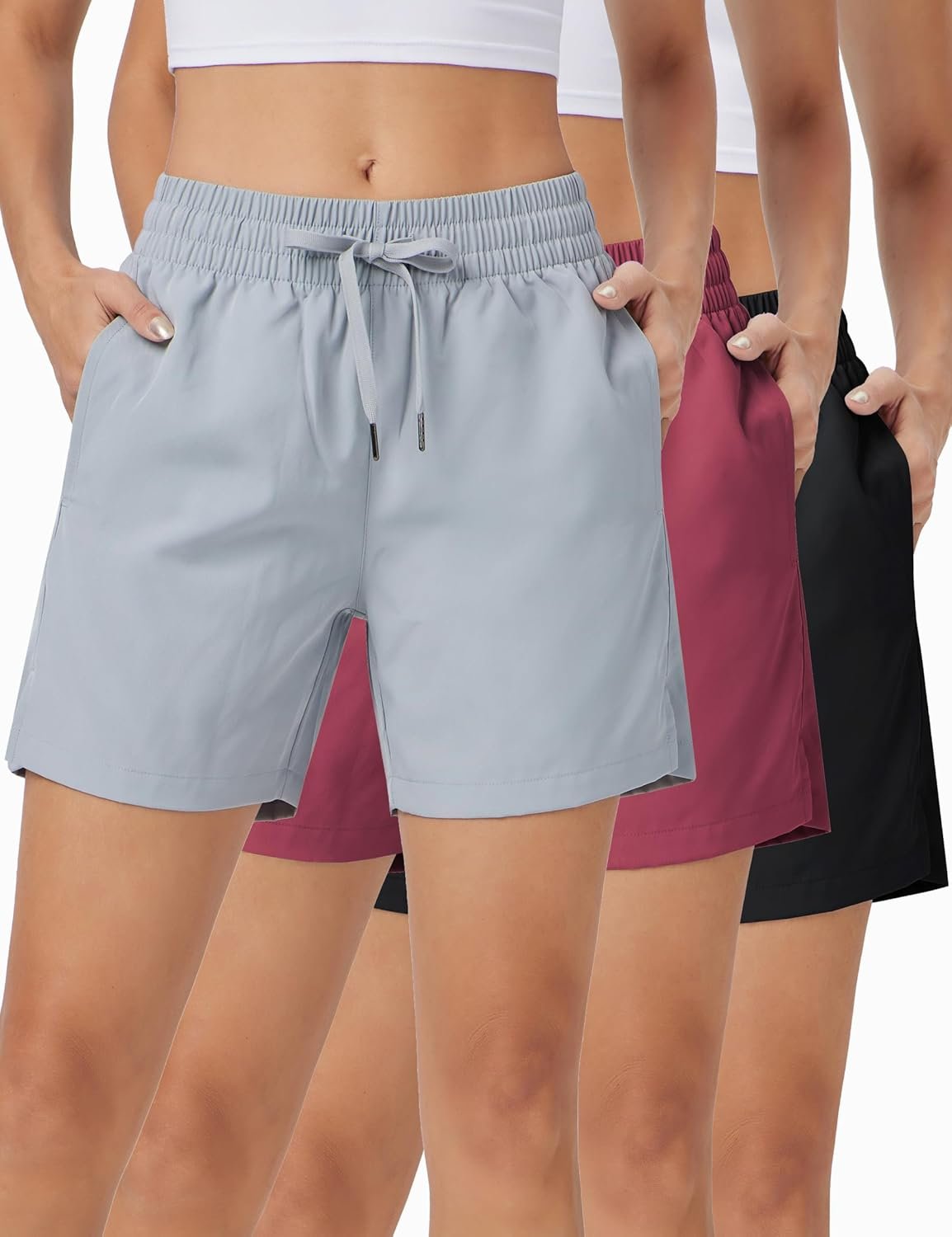 ZUTY 3 Pack 5″ Womens Athletic Shorts Basic Running Shorts Lightweight Quick Dry Gym Workout Shorts with Pockets