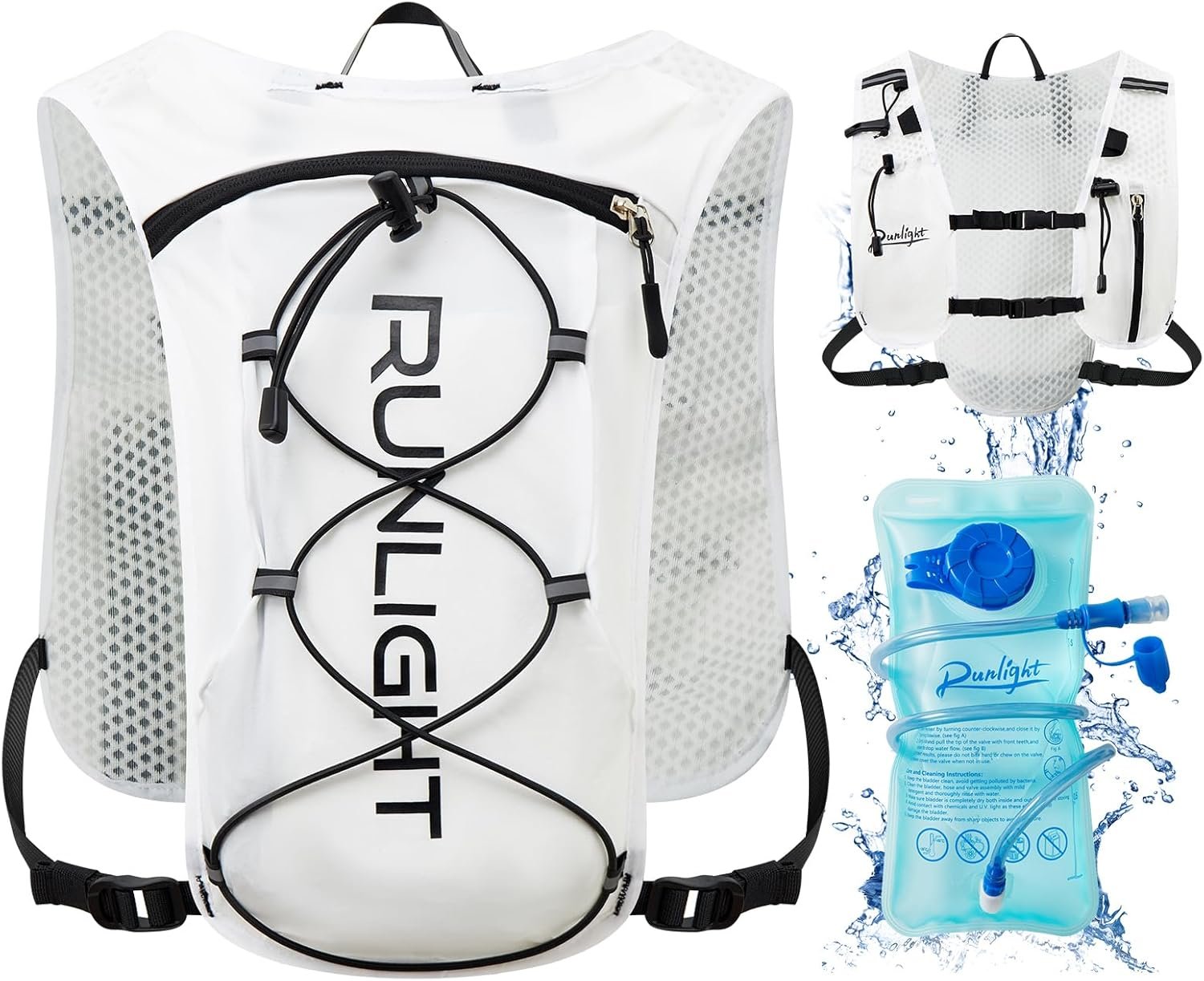Runlight Running Vest for Women Men Lightweight Hydration Backpack Pack with 1.5L Water Bladder Bag Hydro Daypack for Hiking,Trail,Skiing,Camping,Cycling,Race,Marathon
