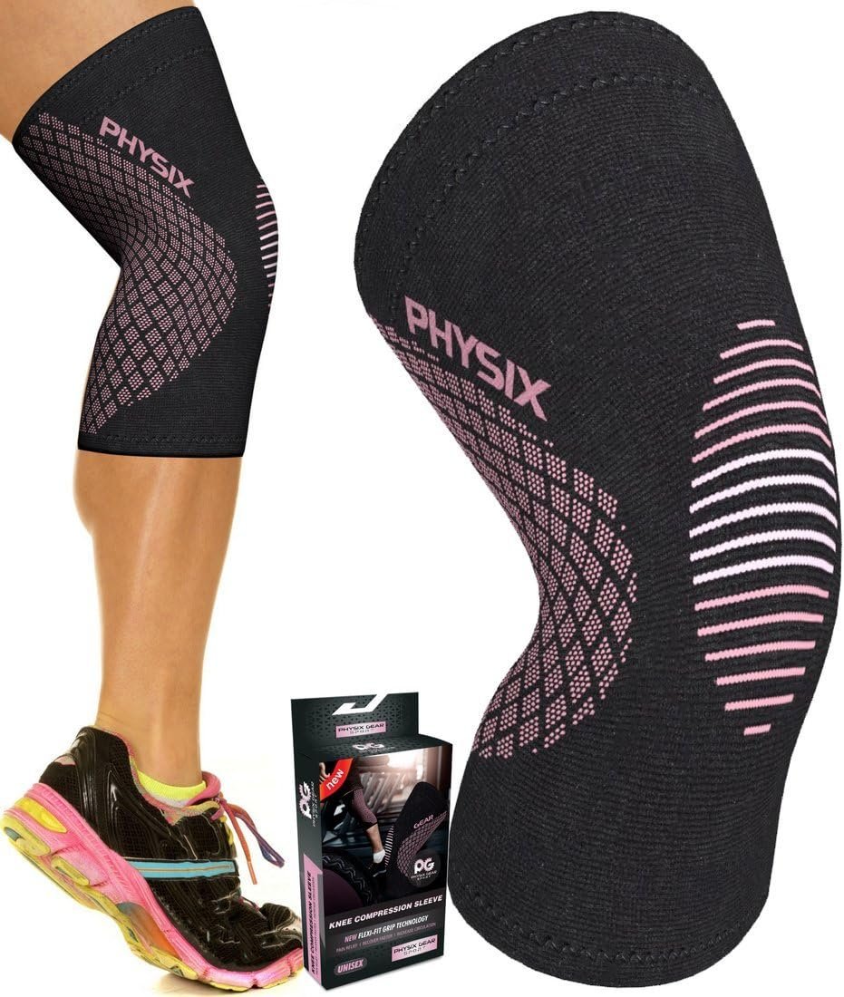 Physix Gear Knee Compression Sleeve for Men & Women – Best Compression Knee Brace for Walking, Running, Gym, Basketball, Weightlifting,Workout, Sports – Knee sleeves Support Compression & Stability