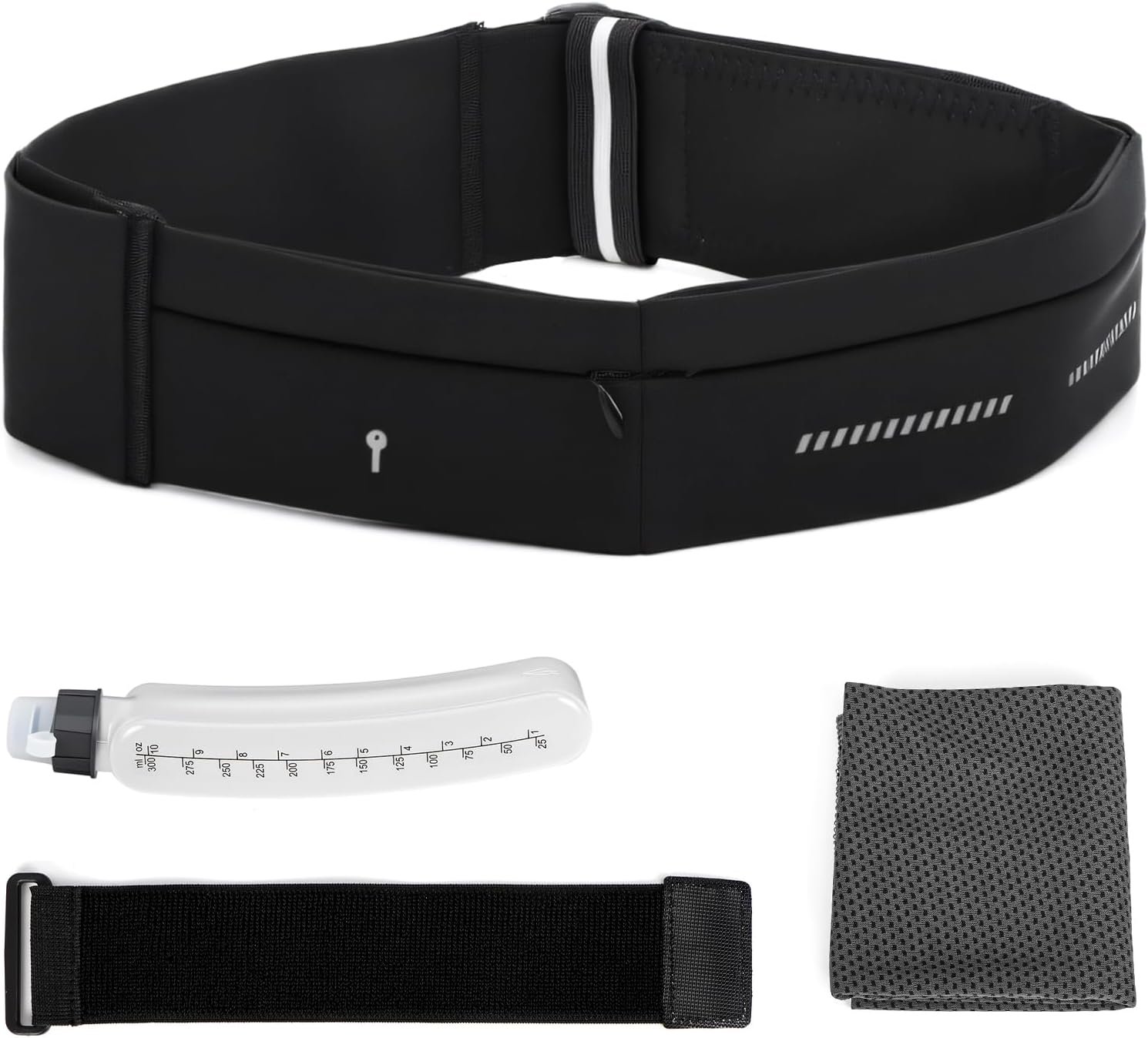 Slim Running Belt for Men and Women, Running Waist Pack with Water Bottle & Towel, Multi Pocket Fanny Pack – Phone Holder, Adjustable for Running, Climbing – Medium