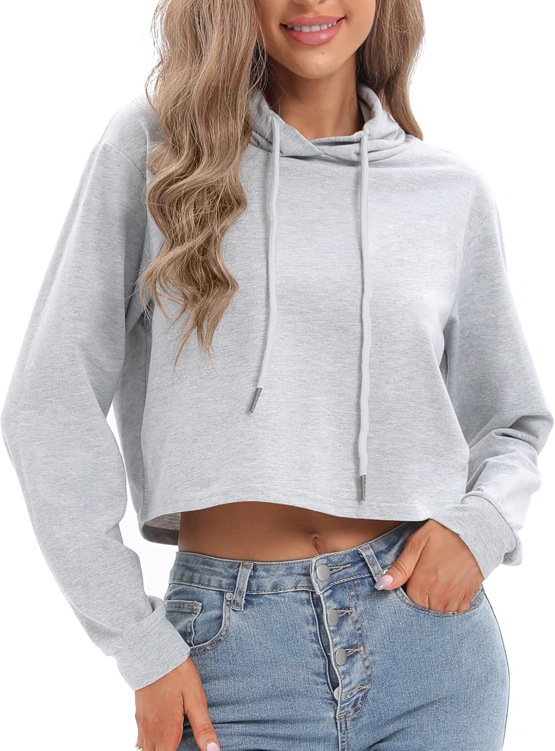 milanpavilion Women’s Drawstring Cropped Hoodie Casual Hoodies for Women Workout Crop Tops Sweatshirt Long Sleeve Crop Top