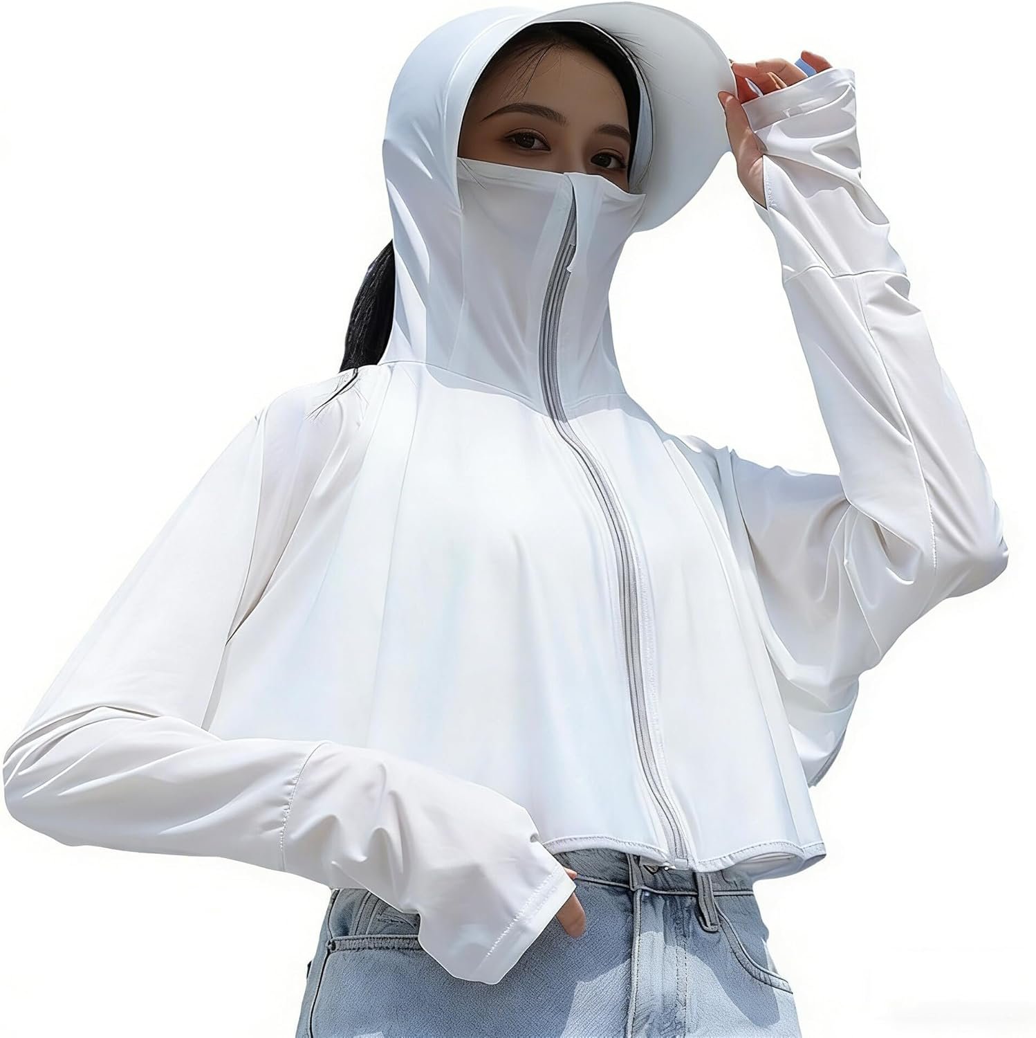 INOGIH Womens UPF 50+ Long Sleeve Sun Protection Crop Top Lightweight Quick Dry Hoodie Shirts Workout Jacket Outdoor