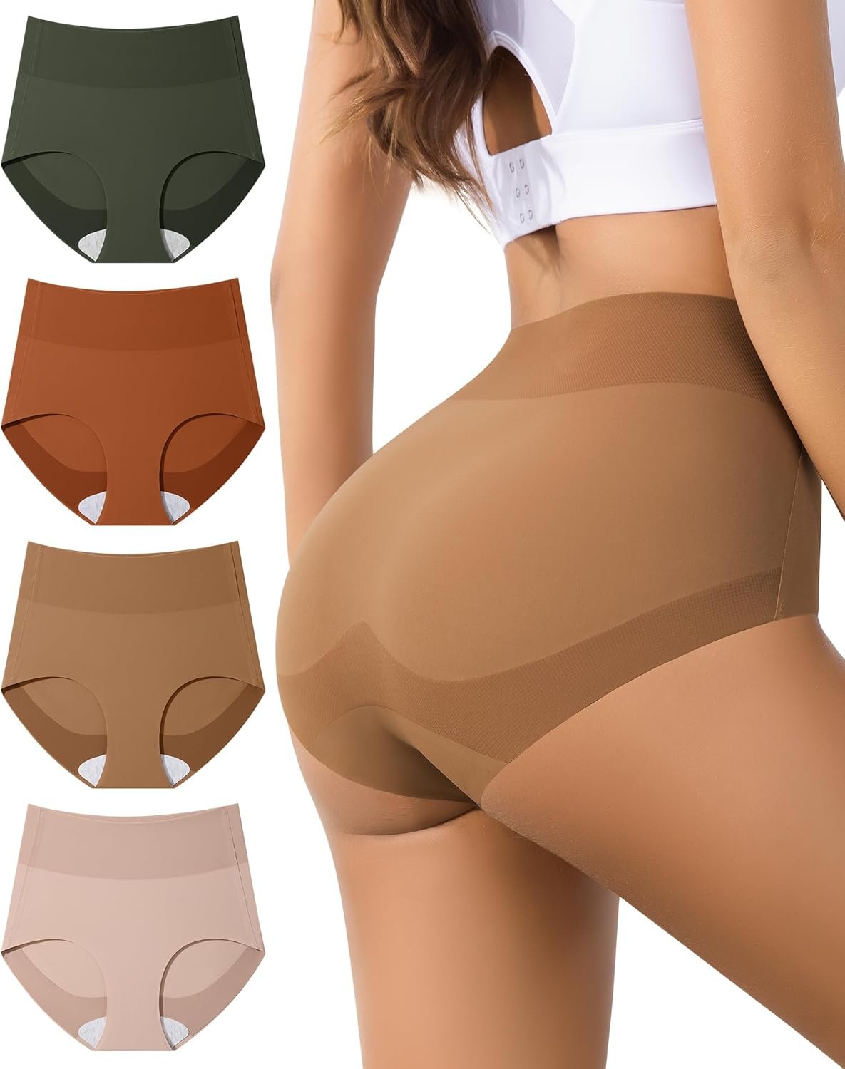 Eiggam Women’s High Waisted Underwear Tummy Control panties No Show Silky Stretch Women Briefs Seamless Full Coverage Undies