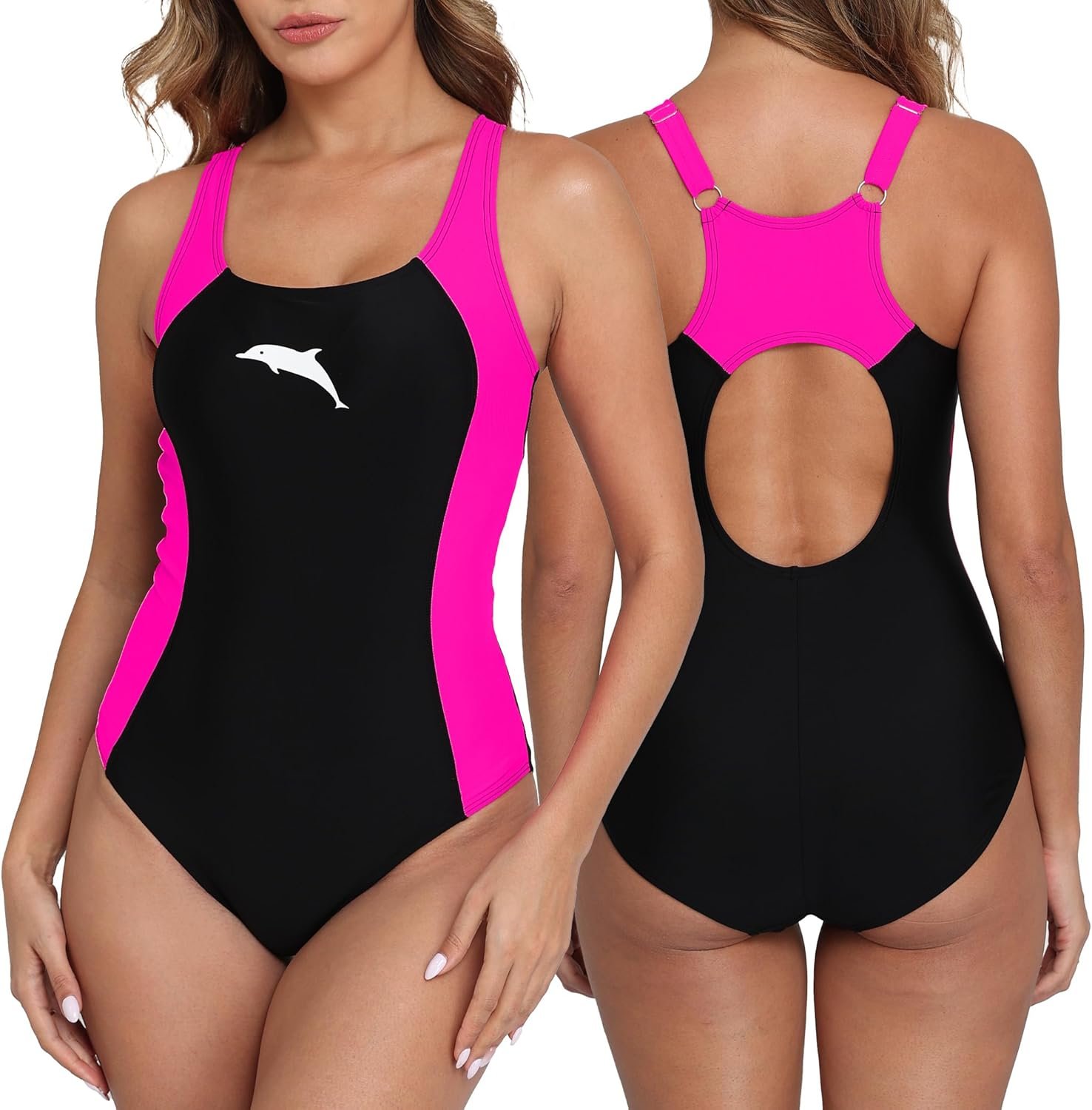 Halcurt Women’s Athletic Swimsuit Adjustable Strap One Piece Swimsuit Racerback Bathing Suit