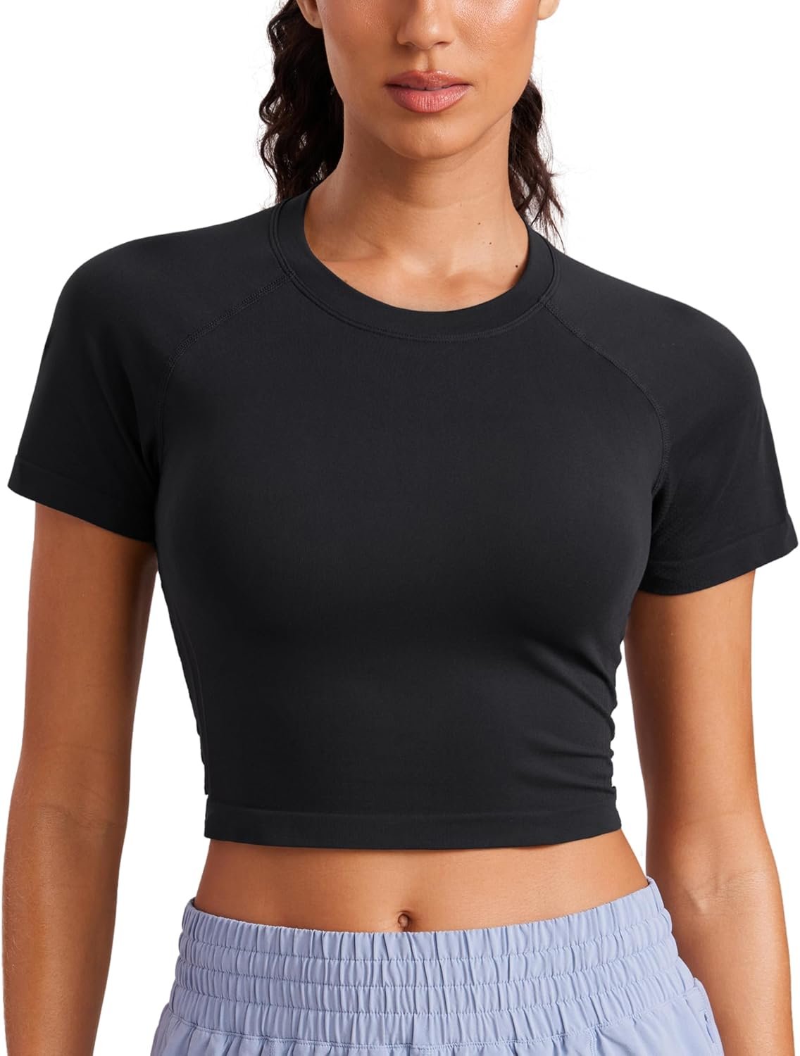 CRZ YOGA Seamless Crop Workout Tops for Women – Athletic Running Gym Yoga Short Sleeve Shirts Basic