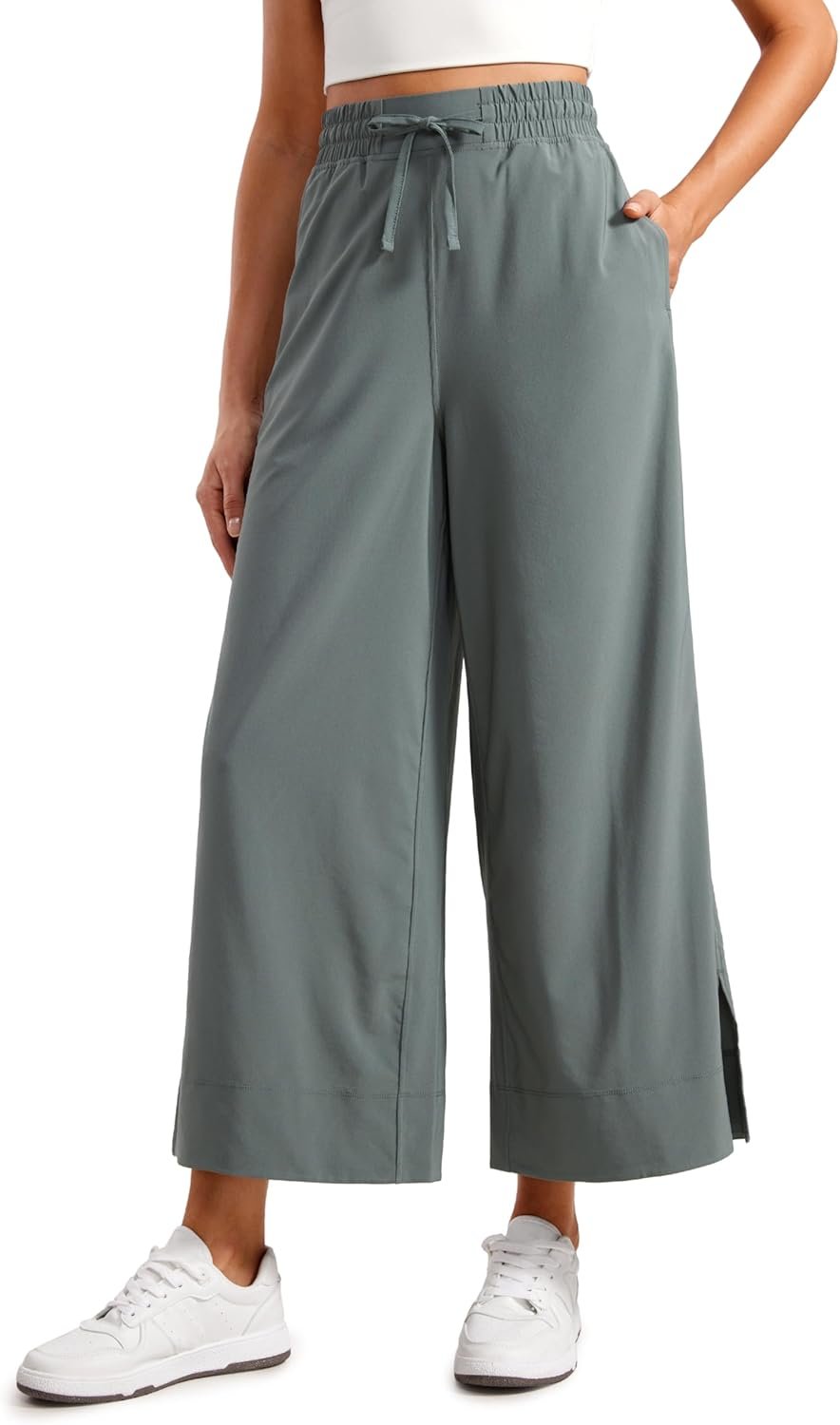 CRZ YOGA Lightweight Wide Leg Cropped Pants for Women 25″ – Casual Travel Work Sweatpants Summer