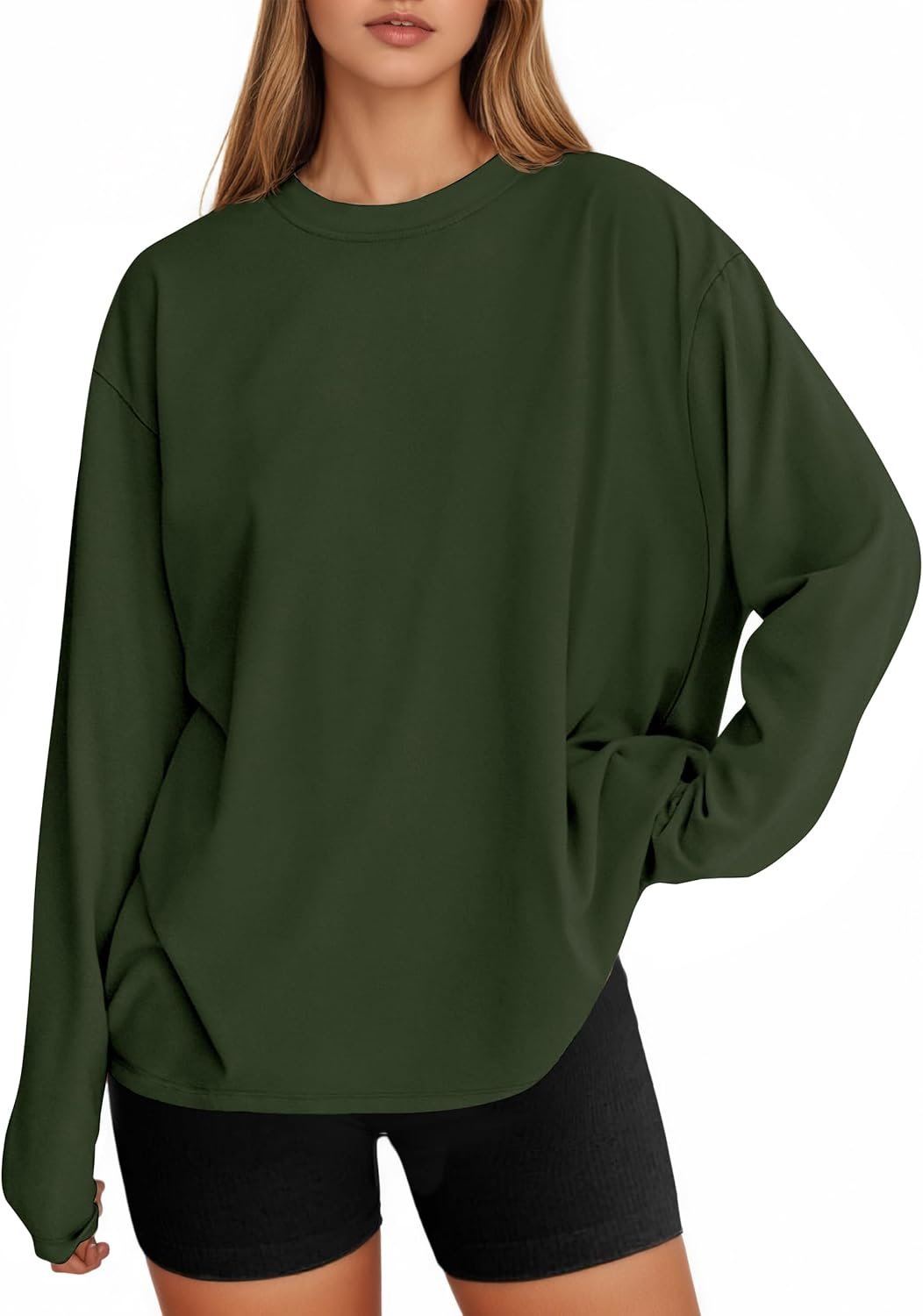 Tankaneo Womens Long Sleeve Oversized T Shirts Basic Crewneck Workout Tee Tops 2026 Fall Loose Fit Casual Y2K Clothes