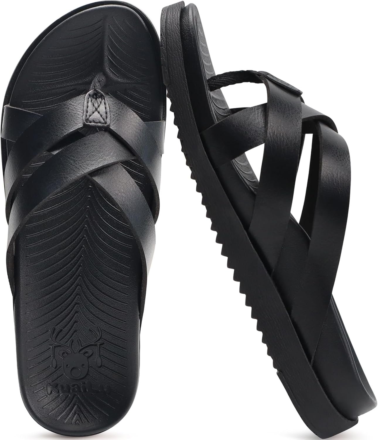 KuaiLu Womens Dressy Orthotic Flip Flops Trendy Comfortable Cushion Recovery Walking Criss Cross Thong Sandals Lightweight Yoga Foam Summer Slides with Plantar Fasciitis Arch Support