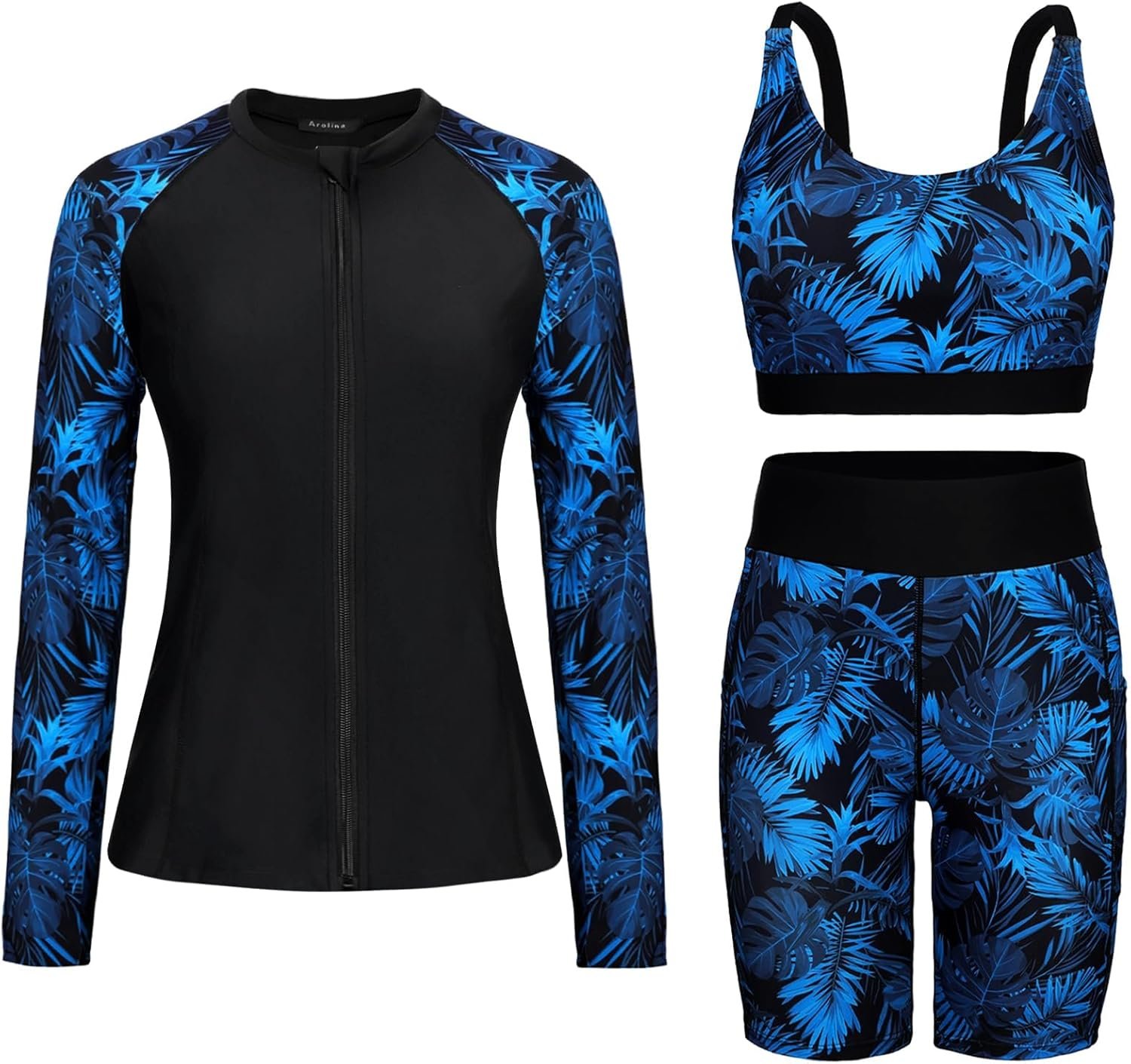 Arolina Womens Rash Guard Long Sleeve Swim Shirts Swimsuit 2026 Bathing Suit with Womens Swim Shorts & Two Pockets