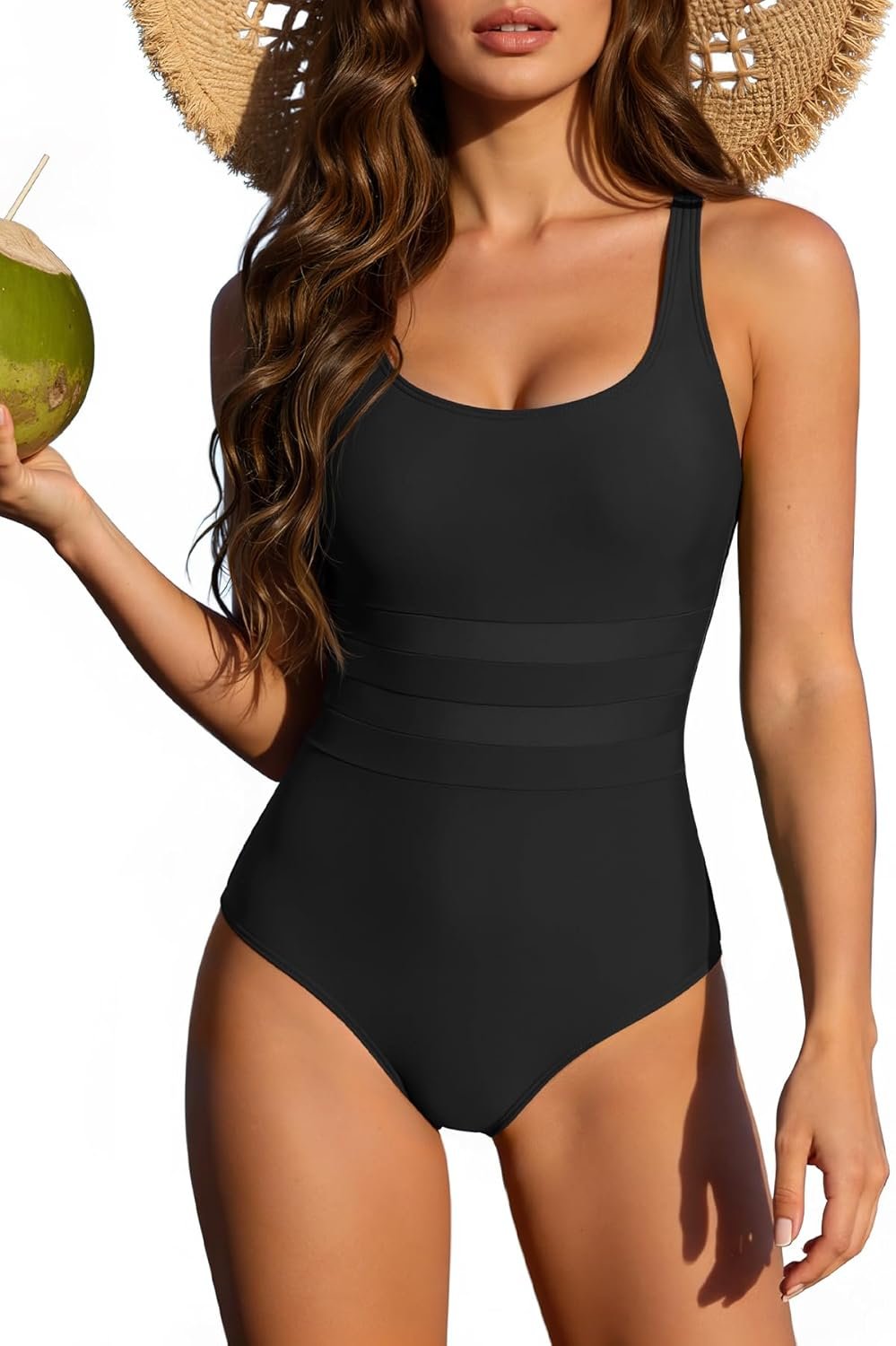 Zando Tummy Control Swim Suits for Women 2026 – Slimming One Piece Swimsuit Modest Bathing Suit Scoop Neck Swimwear