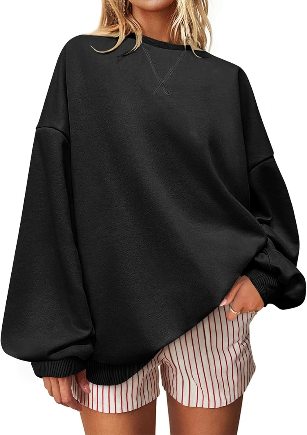 UEU Women Oversized Striped Crewneck Sweatshirt Long Sleeve Color Block Pullover Tops Casual Loose Workout Shirt
