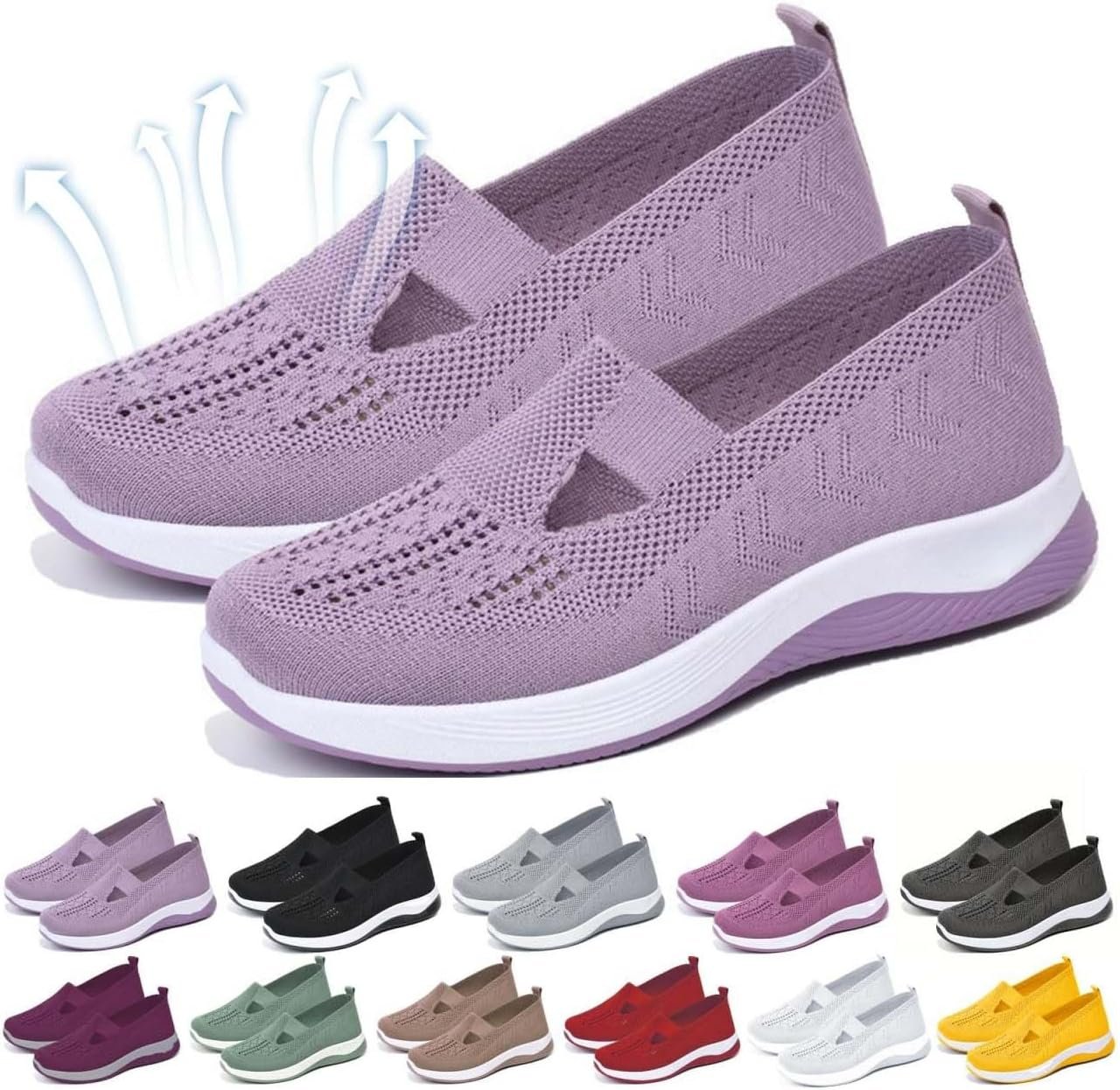 Yilia Orthopedic Shoes for Women, Women Wide Width Breathable Walking Comfortable Slip on Sneakers, Non Slip Food Service Lightweight Sneaker, Nurse Shoes Arch Support Sneakers